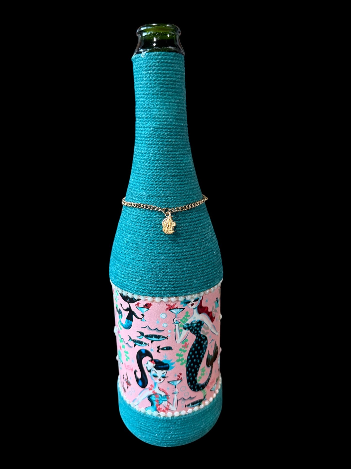 Retro Mermaid Upcycled Wine Bottle Incense Burner | Coastal Home Fragrance Decor