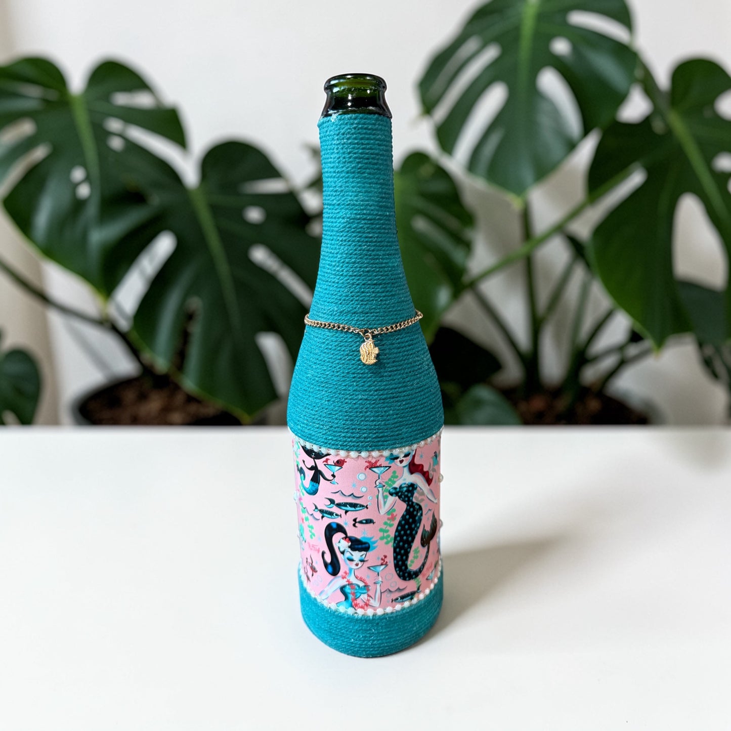 Retro Mermaid Upcycled Wine Bottle Incense Burner | Coastal Home Fragrance Decor