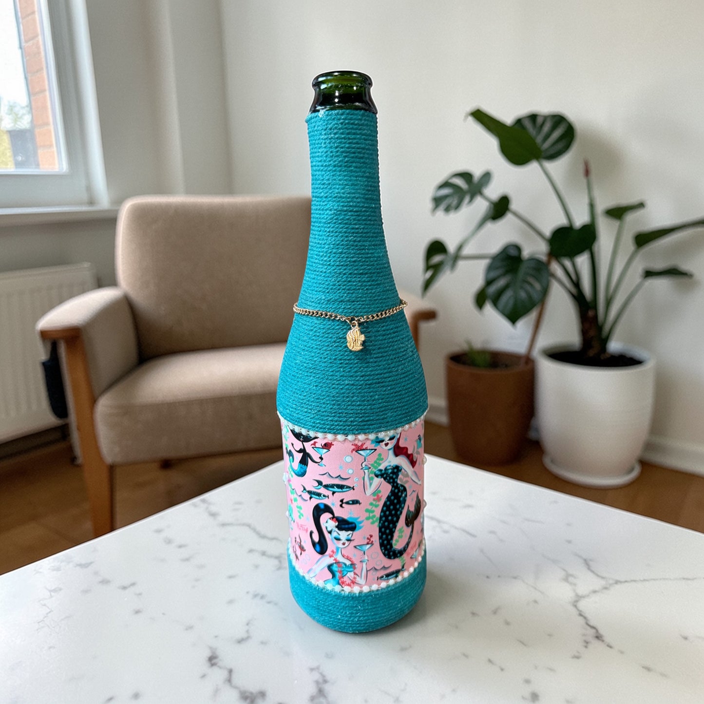 Retro Mermaid Upcycled Wine Bottle Incense Burner | Coastal Home Fragrance Decor