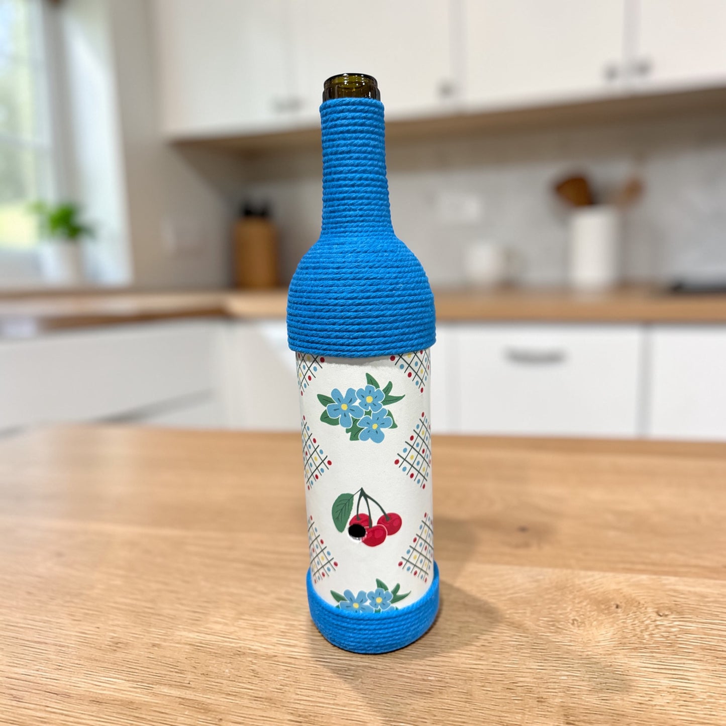 Retro Cherries Upcycled Wine Bottle Incense Burner | Boho Decor