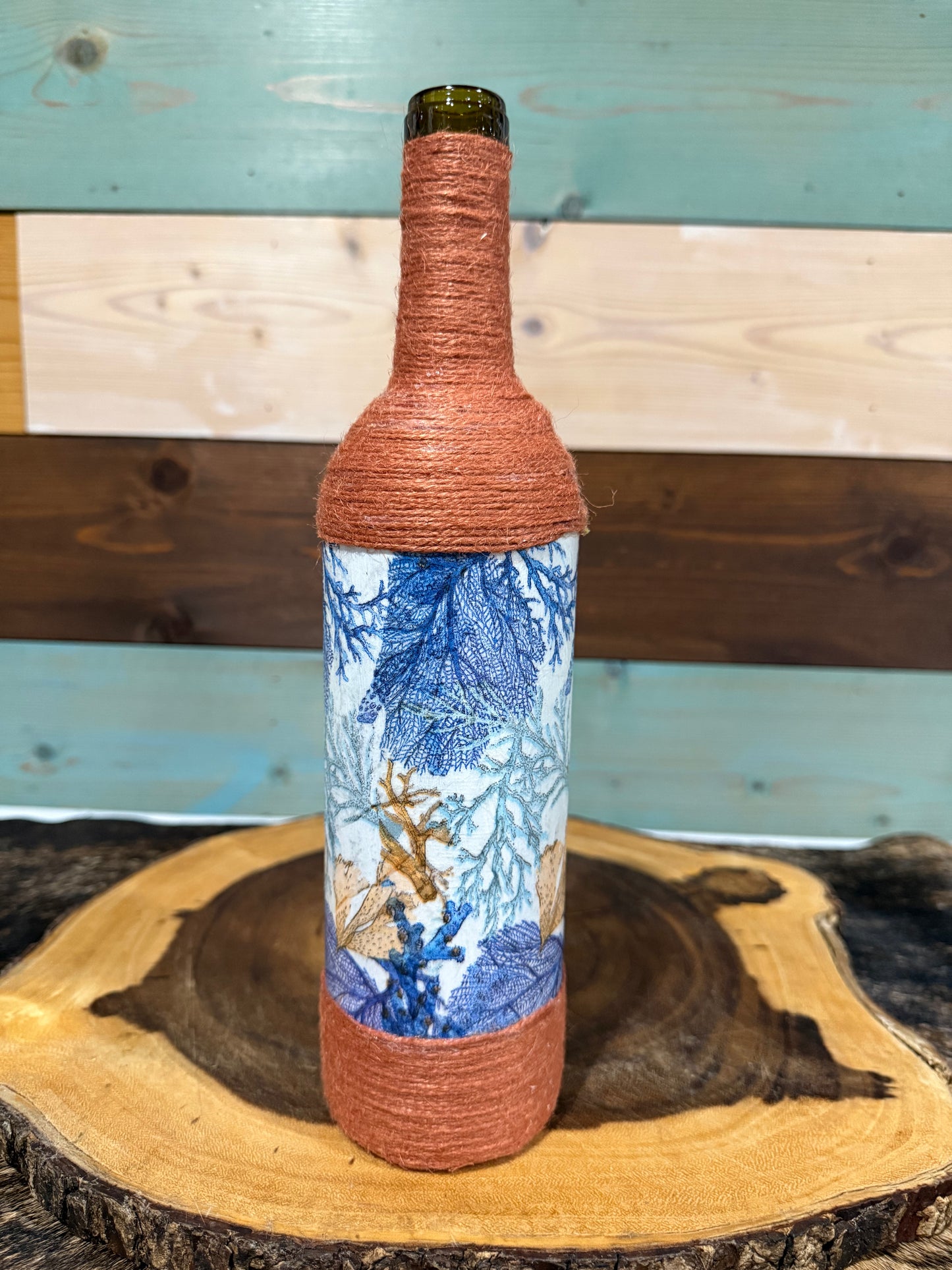 Coastal Coral Upcycled Wine Bottle Incense Burner | Handmade Boho Home Fragrance Decor
