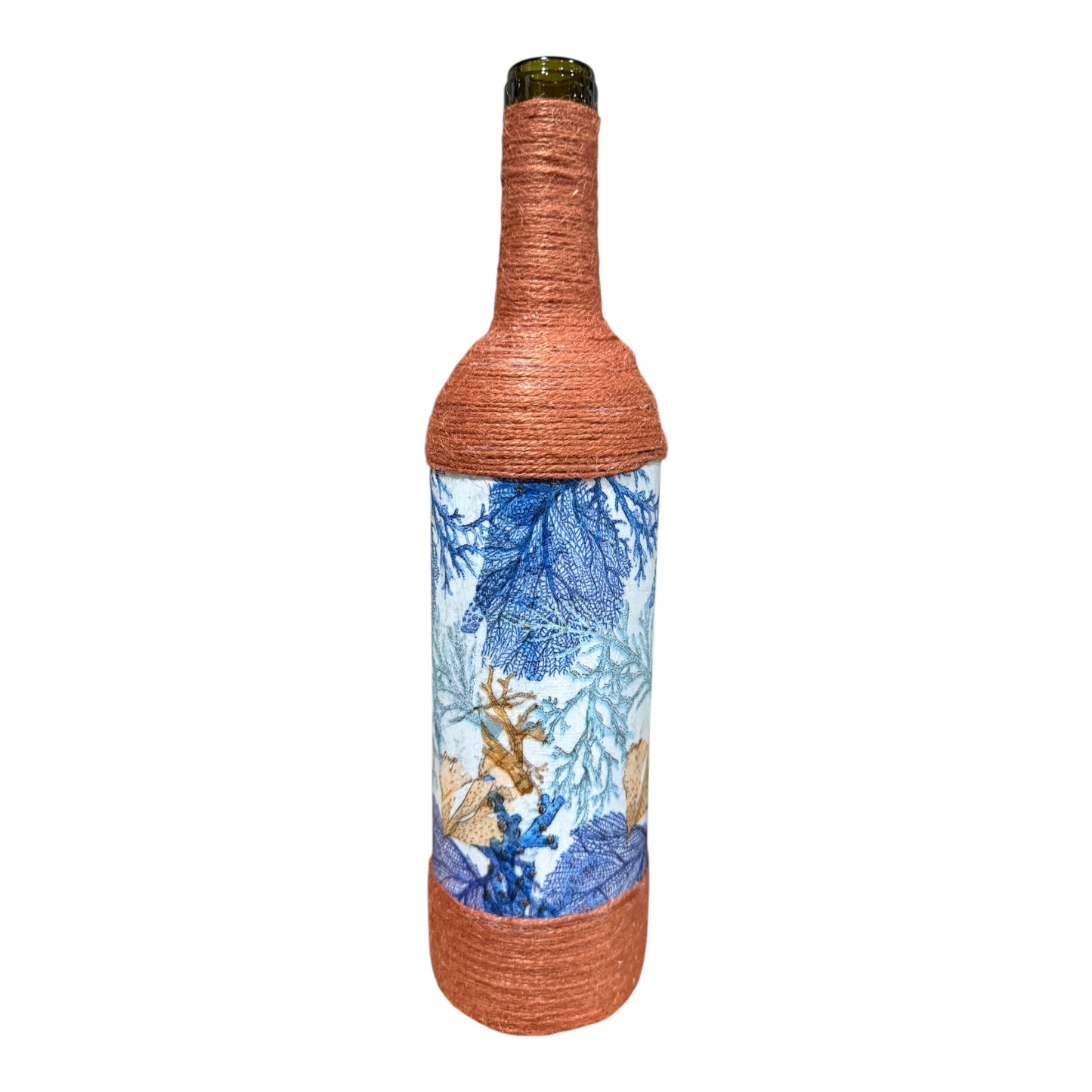 Coastal Coral Upcycled Wine Bottle Incense Burner | Handmade Boho Home Fragrance Decor