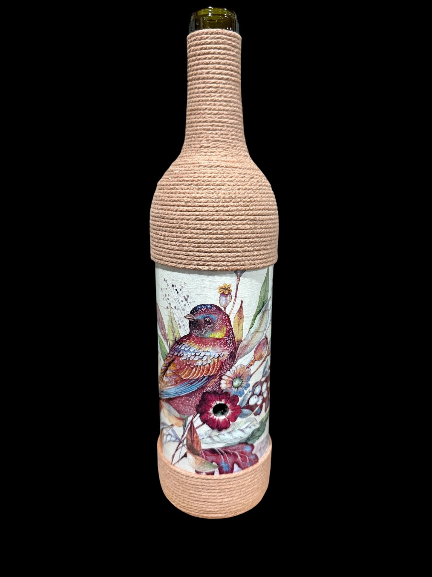 Wildflower Songbird Upcycled Wine Bottle Incense Burner | Boho Coastal Decor