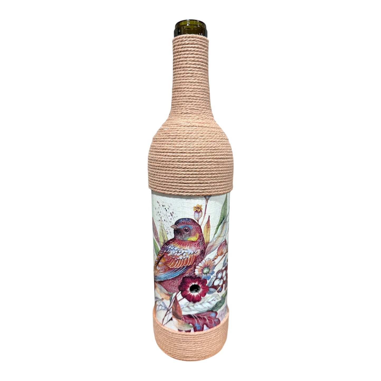 Wildflower Songbird Upcycled Wine Bottle Incense Burner | Boho Coastal Decor