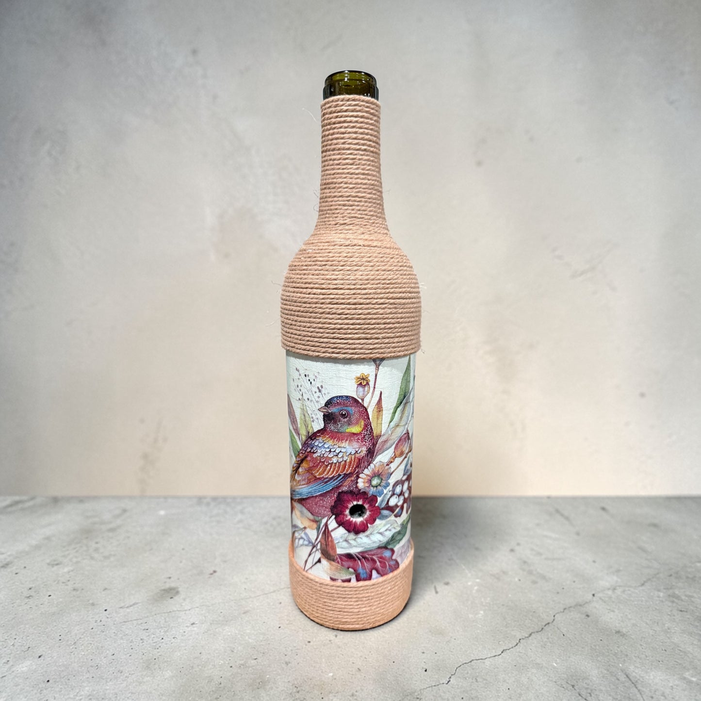 Wildflower Songbird Upcycled Wine Bottle Incense Burner | Boho Coastal Decor