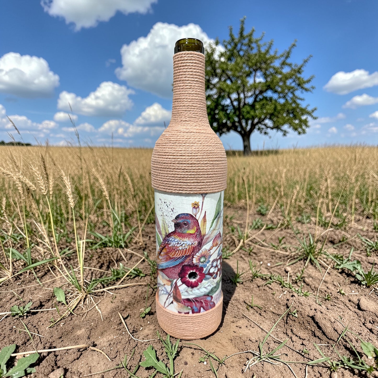 Wildflower Songbird Upcycled Wine Bottle Incense Burner | Boho Coastal Decor