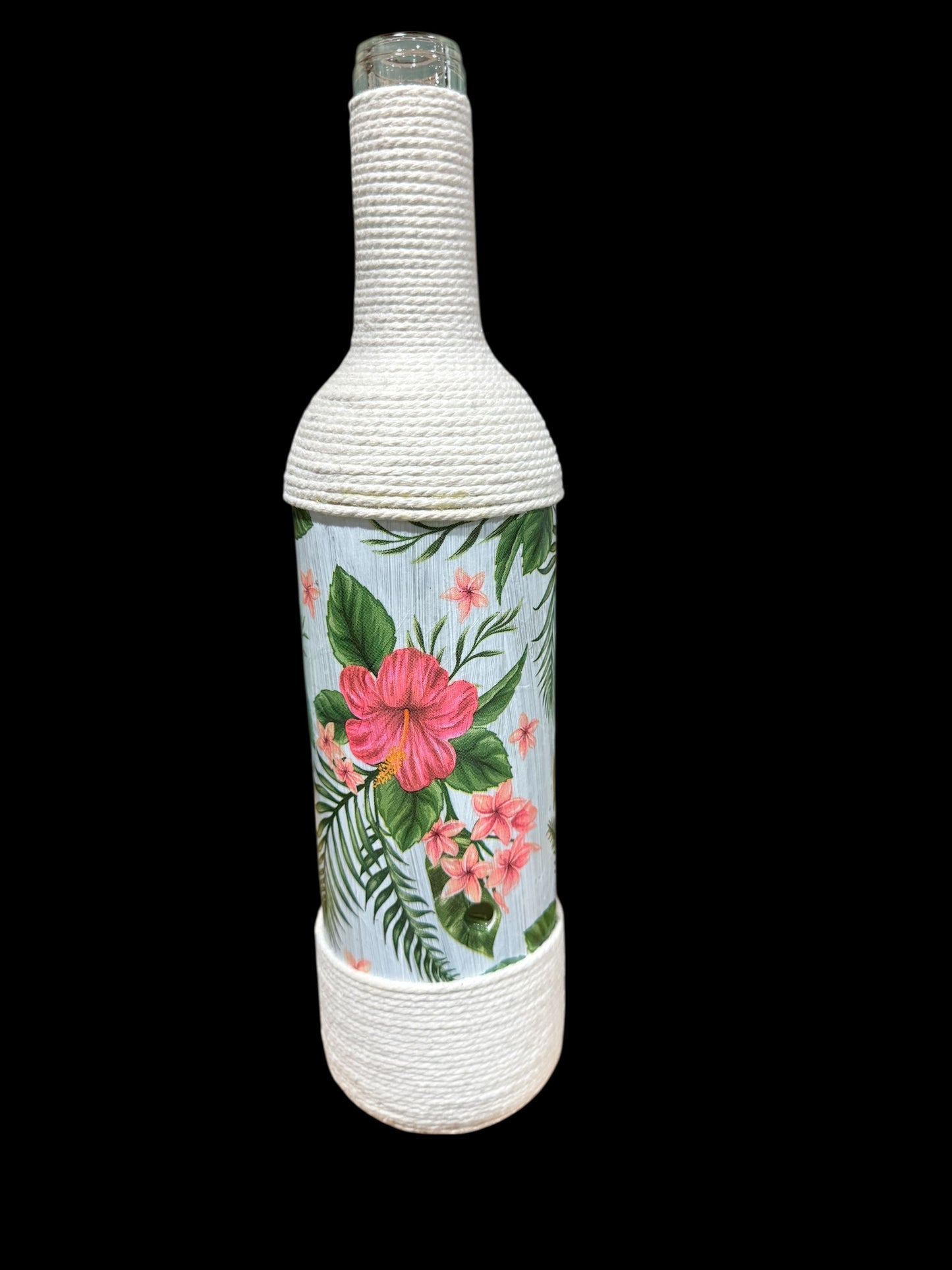 Tropical Hibiscus Upcycled Wine Bottle Incense Burner | Coastal Decor