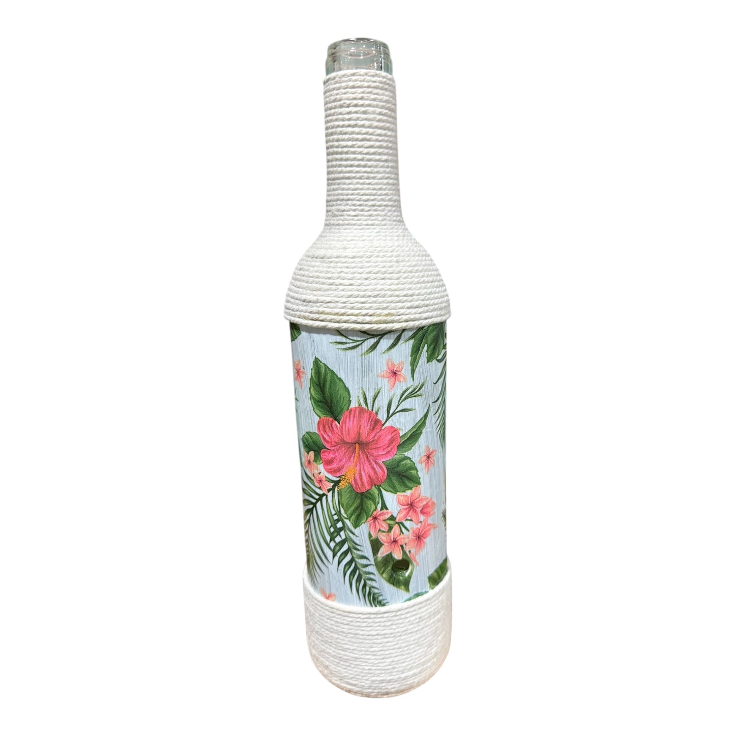 Tropical Hibiscus Upcycled Wine Bottle Incense Burner | Coastal Decor