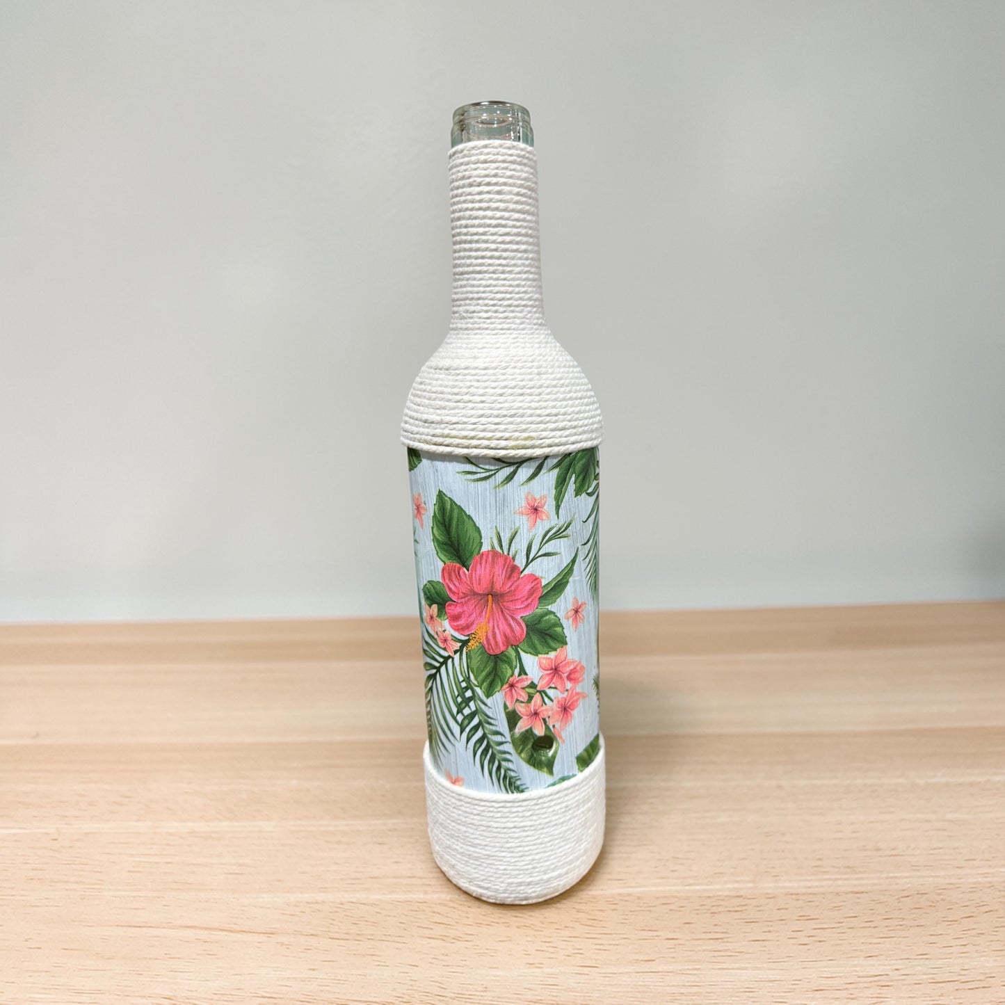 Tropical Hibiscus Upcycled Wine Bottle Incense Burner | Coastal Decor