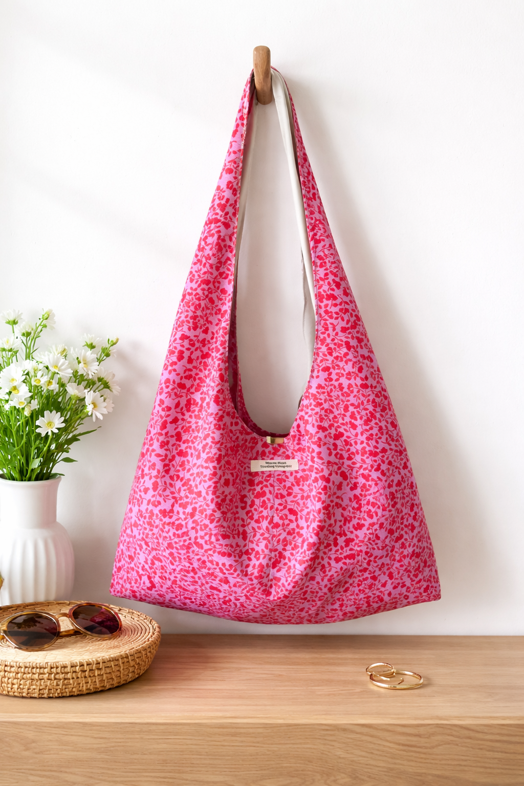 Pink Cottagecore Slouchy Hobo Bag – Handmade Floral Tote