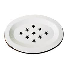 Vintage Reproduction Farm Style Enamel Oval & Stars Soap Dish