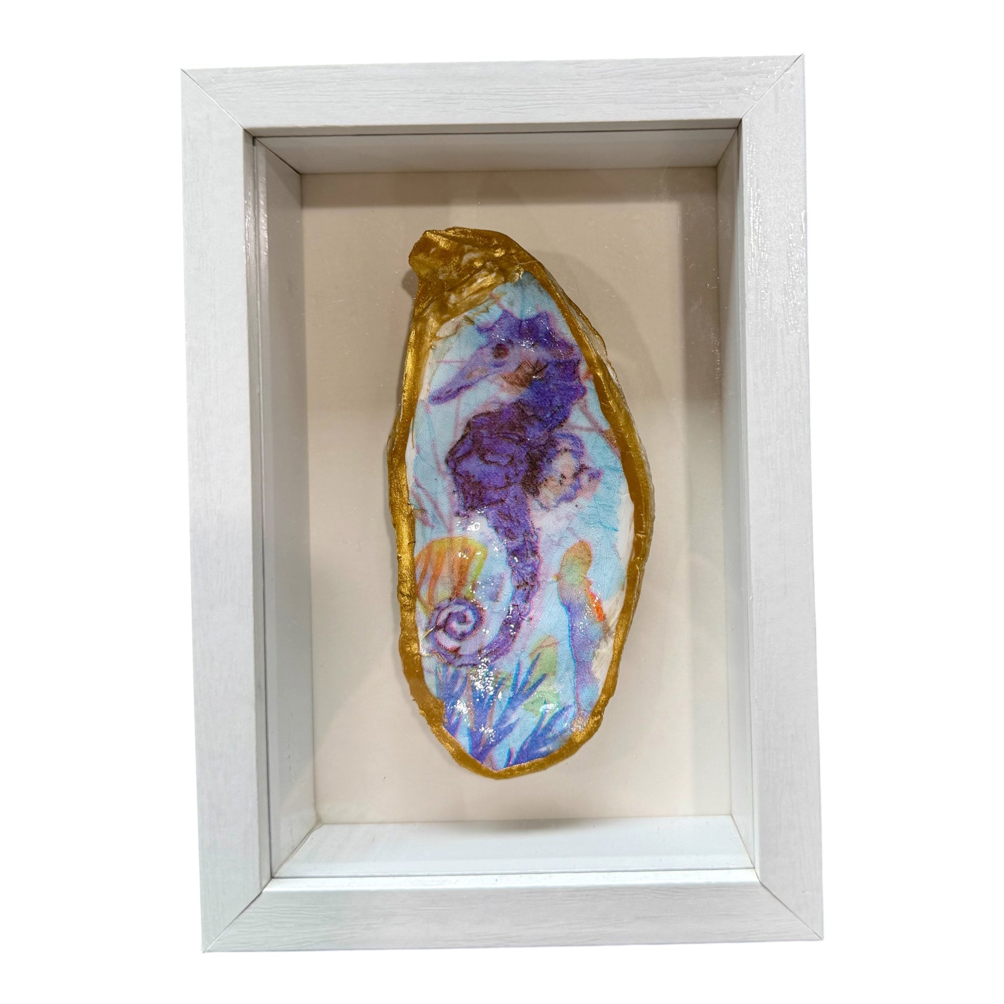 Handcrafted Seahorse Oyster Shell Shadow Box – 5” x 7” Coastal Wall De ...