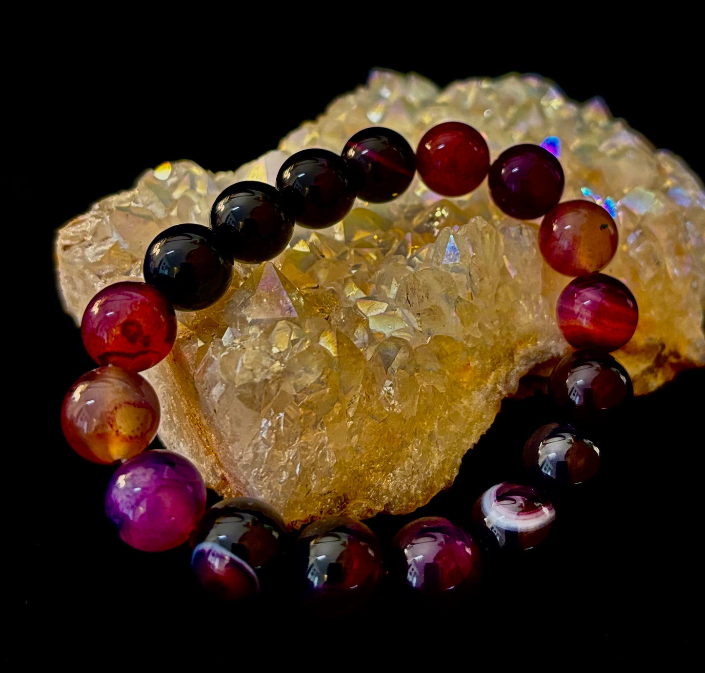 Royal Aura Purple Agate Bracelet – 12mm Reiki-Infused Statement Bracelet (Medium–Large Fit)