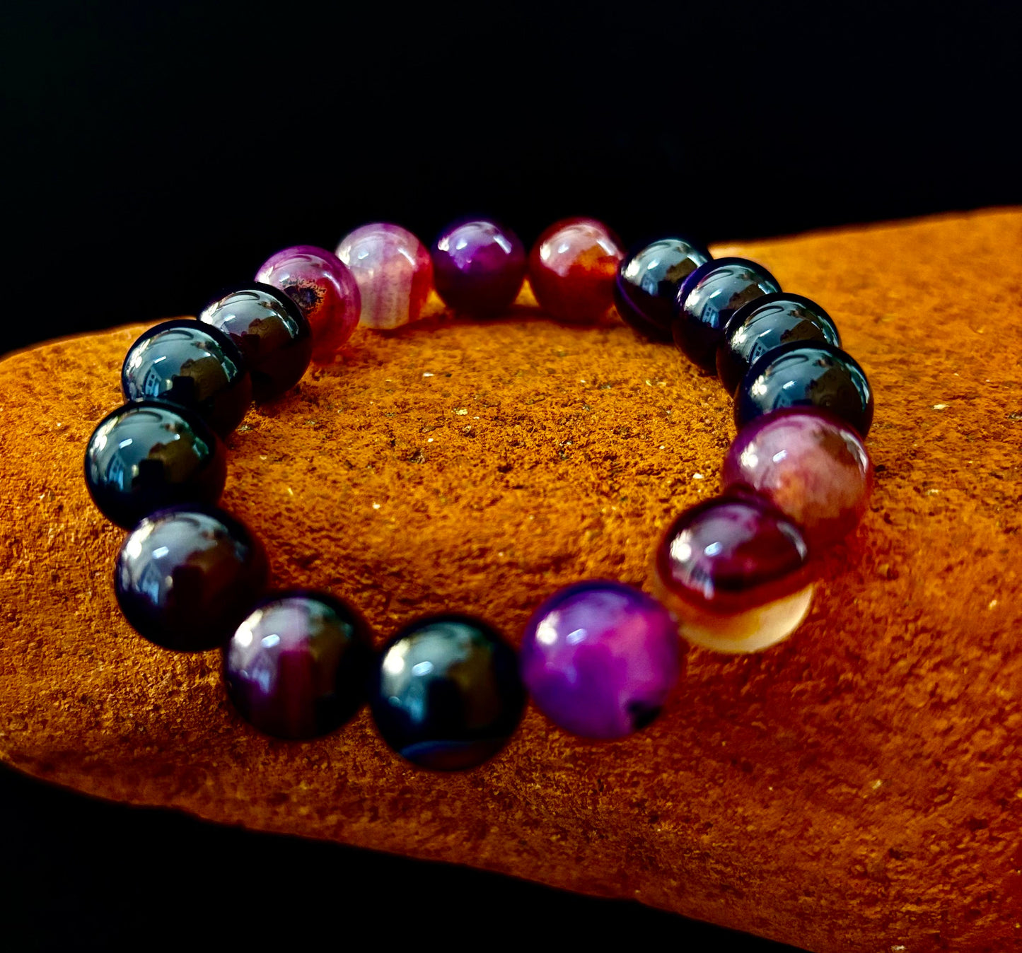 Royal Aura Purple Agate Bracelet – 12mm Reiki-Infused Statement Bracelet (Medium–Large Fit)