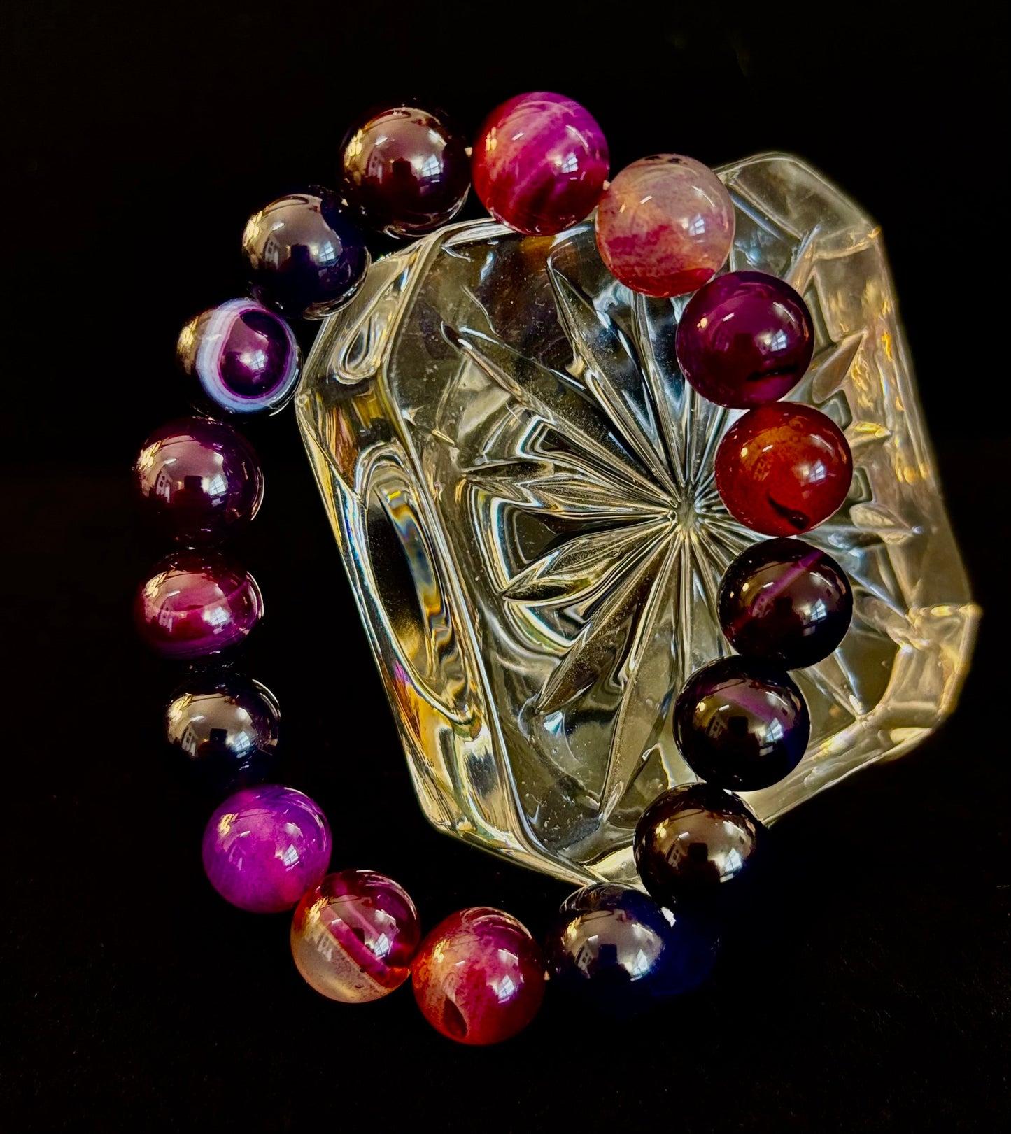 Royal Aura Purple Agate Bracelet – 12mm Reiki-Infused Statement Bracelet (Medium–Large Fit)