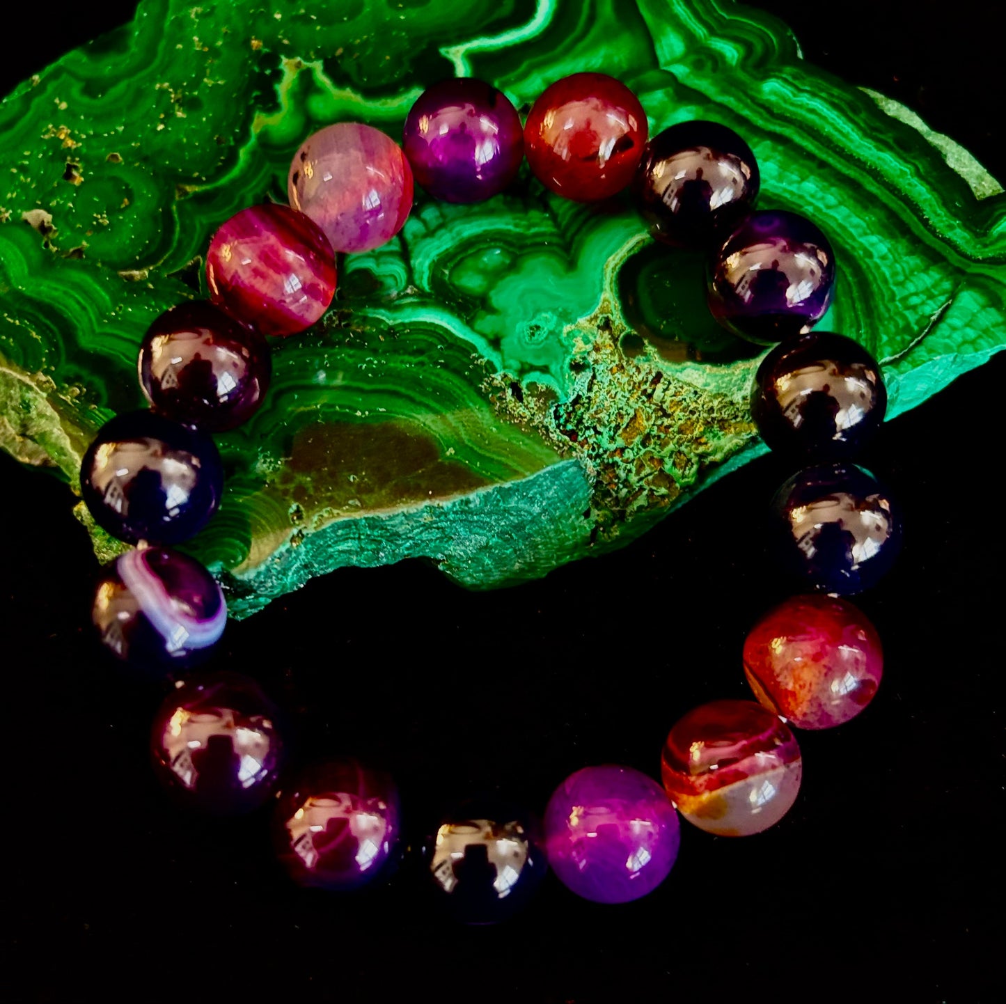 Royal Aura Purple Agate Bracelet – 12mm Reiki-Infused Statement Bracelet (Medium–Large Fit)