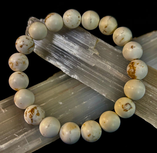 Pure Calm White Turquoise Bracelet – 10mm Matte Reiki-Infused Power Bracelet (Medium Fit)