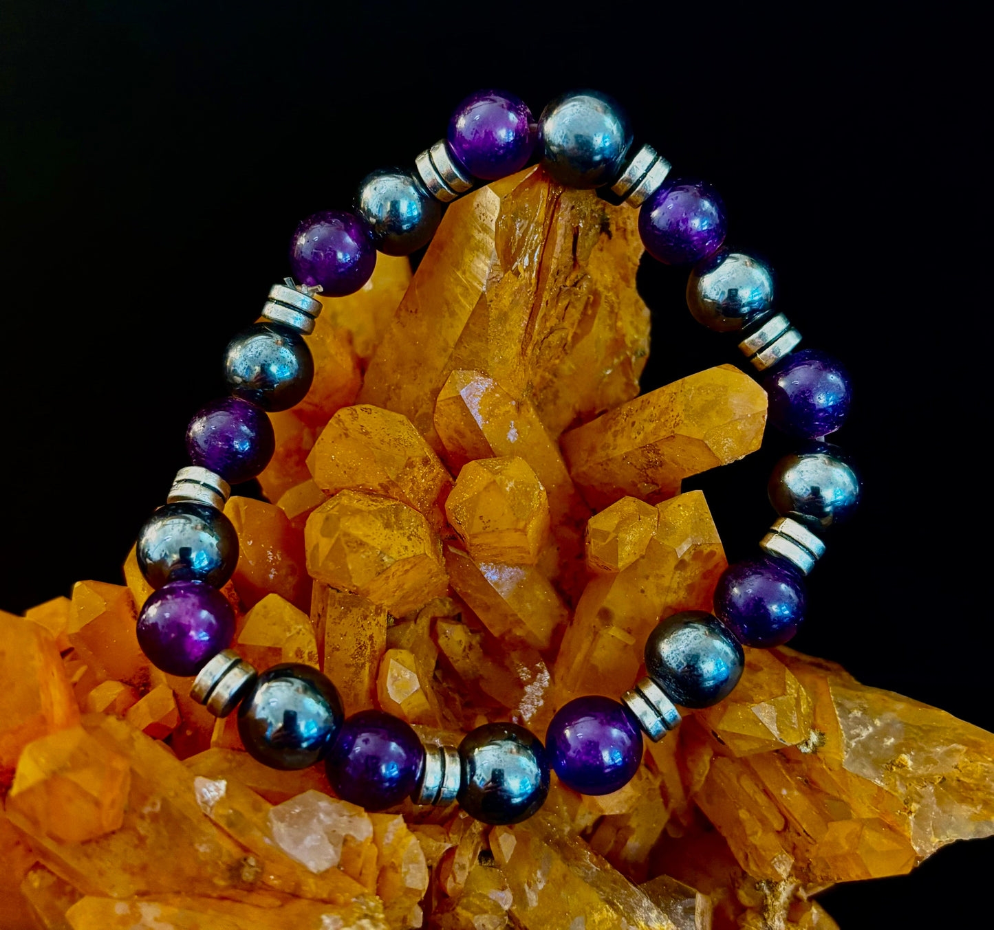 Purple Agate & Hematite Protection Bracelet – Corazon Collection 💜✨