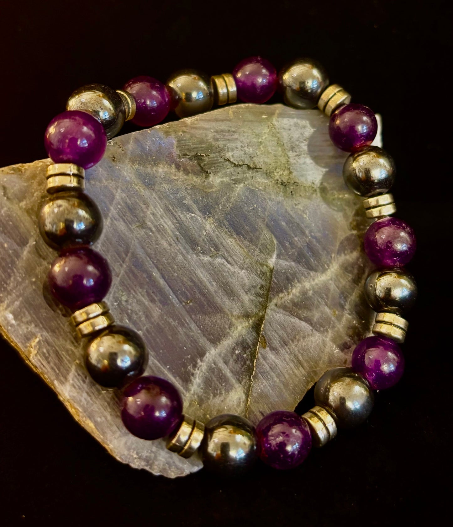Purple Agate & Hematite Protection Bracelet – Corazon Collection 💜✨
