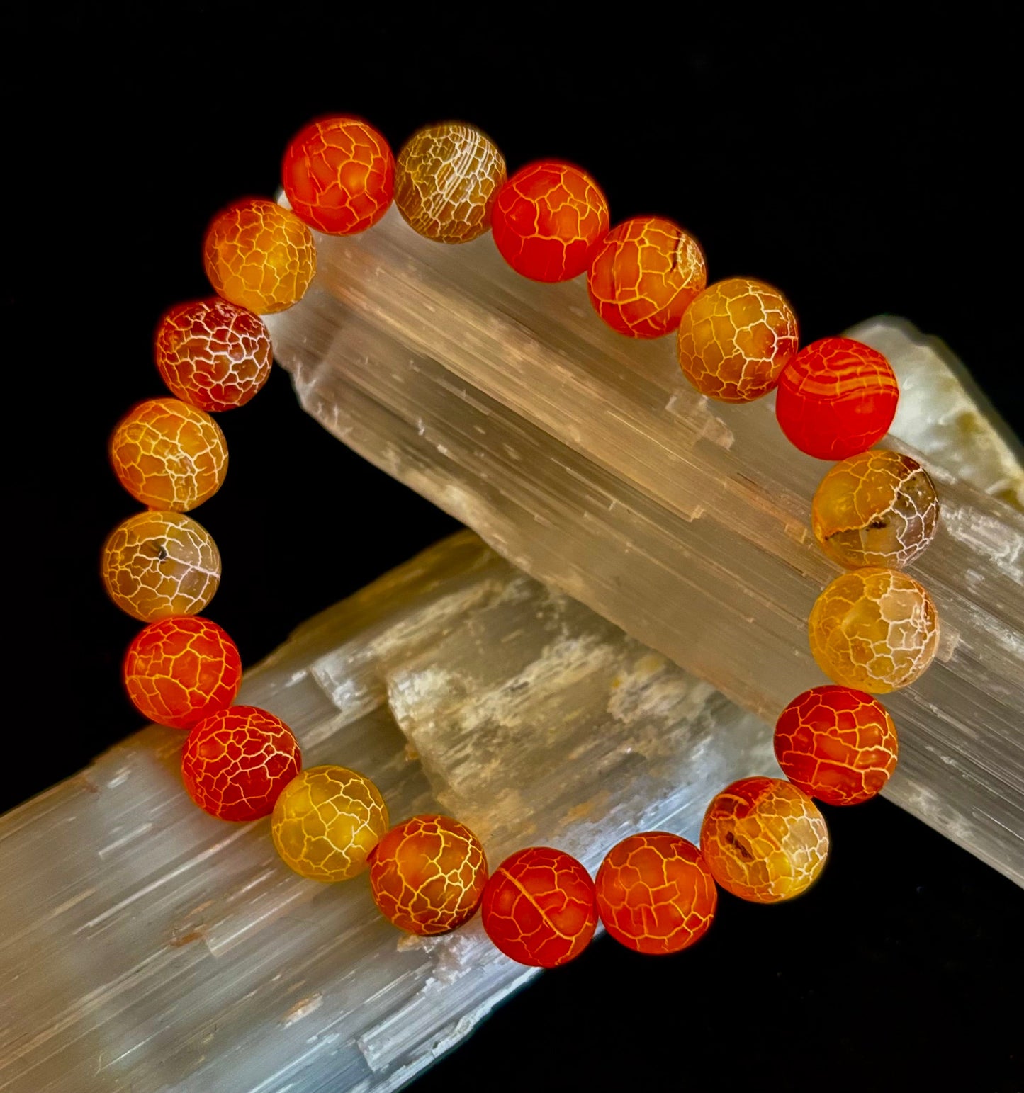 Sunburst Power Bracelet - Orange Fire Agate (10mm)