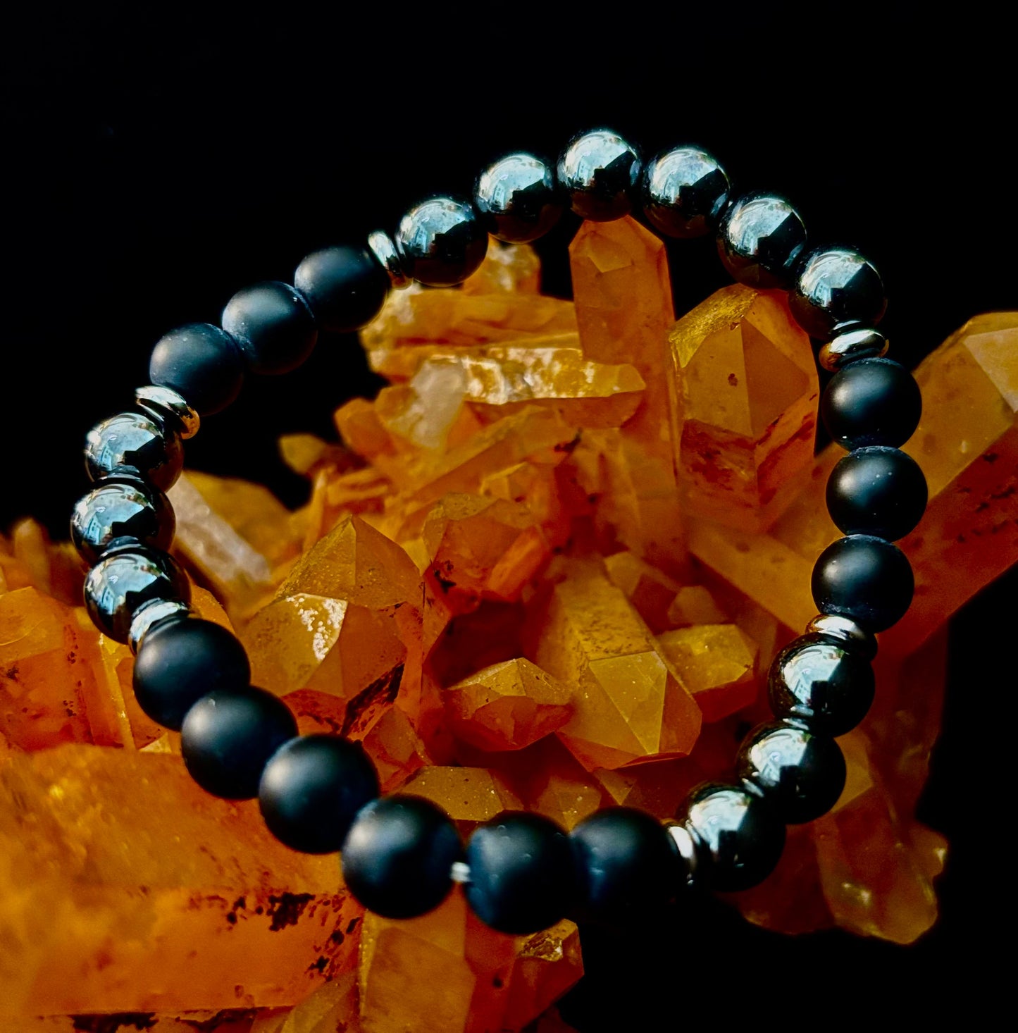 Powerful Protection Bracelet – Black Onyx & Hematite | 8mm Beads | Medium to Large Wrists