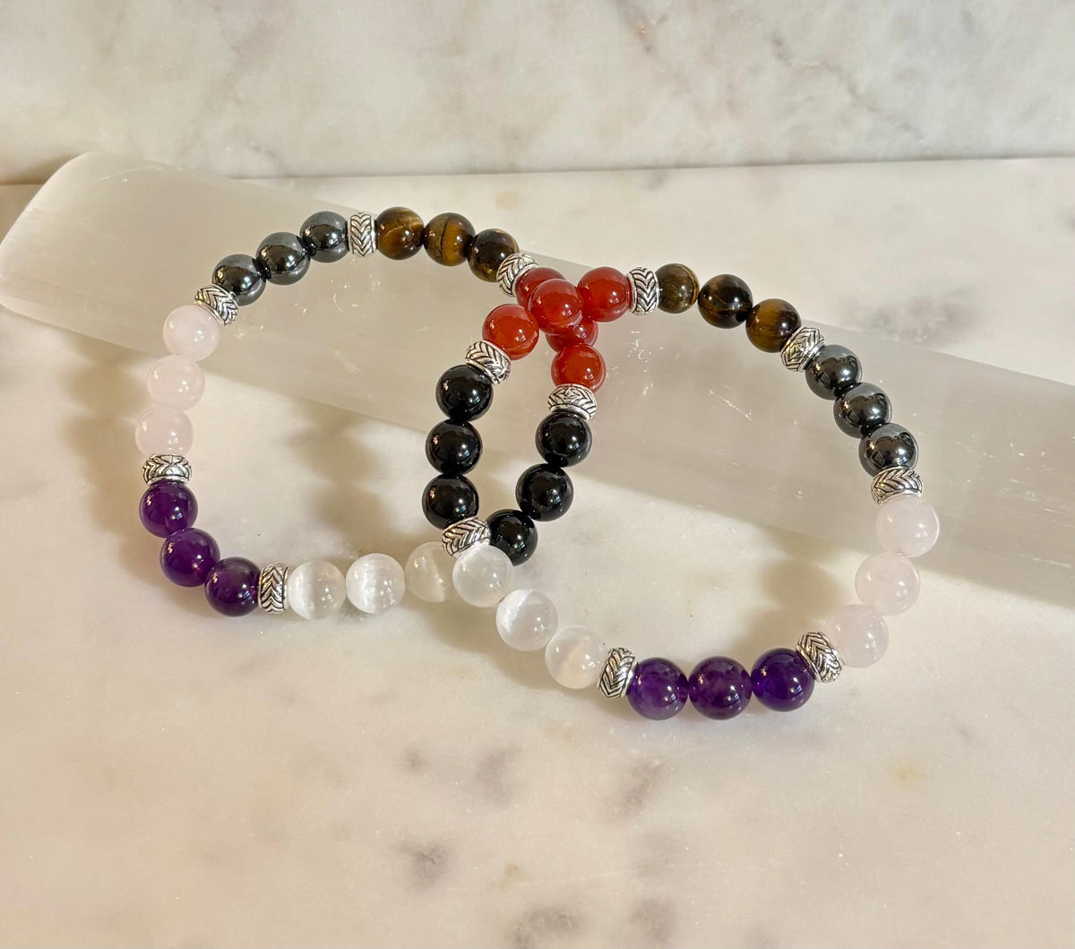 Renewal & Strength Addiction Recovery Bracelet – Carnelian, Amethyst, Rose Quartz, Hematite & Selenite