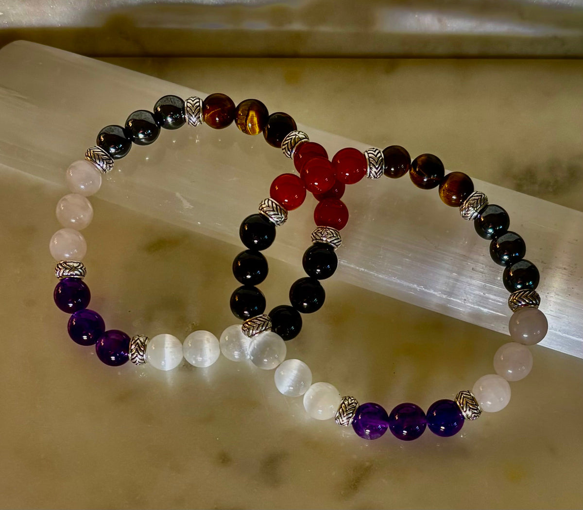 Renewal & Strength Addiction Recovery Bracelet – Carnelian, Amethyst, Rose Quartz, Hematite & Selenite