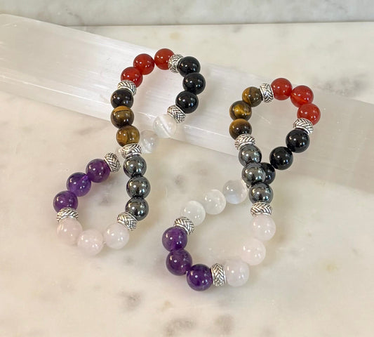 Renewal & Strength Addiction Recovery Bracelet – Carnelian, Amethyst, Rose Quartz, Hematite & Selenite