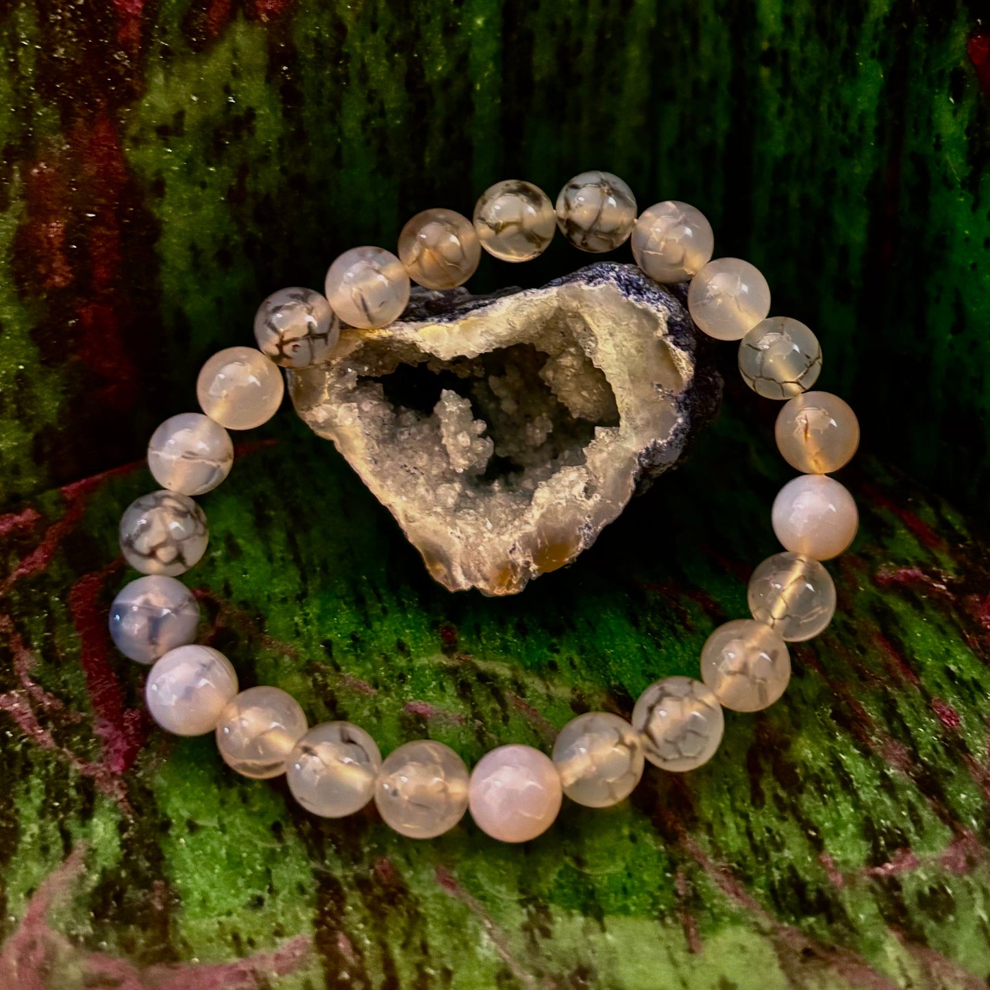 Reiki-Infused Black & White Dragon Vein Agate Bracelet for Protection, Yin-Yang Balance & Courage (8mm & 10mm)