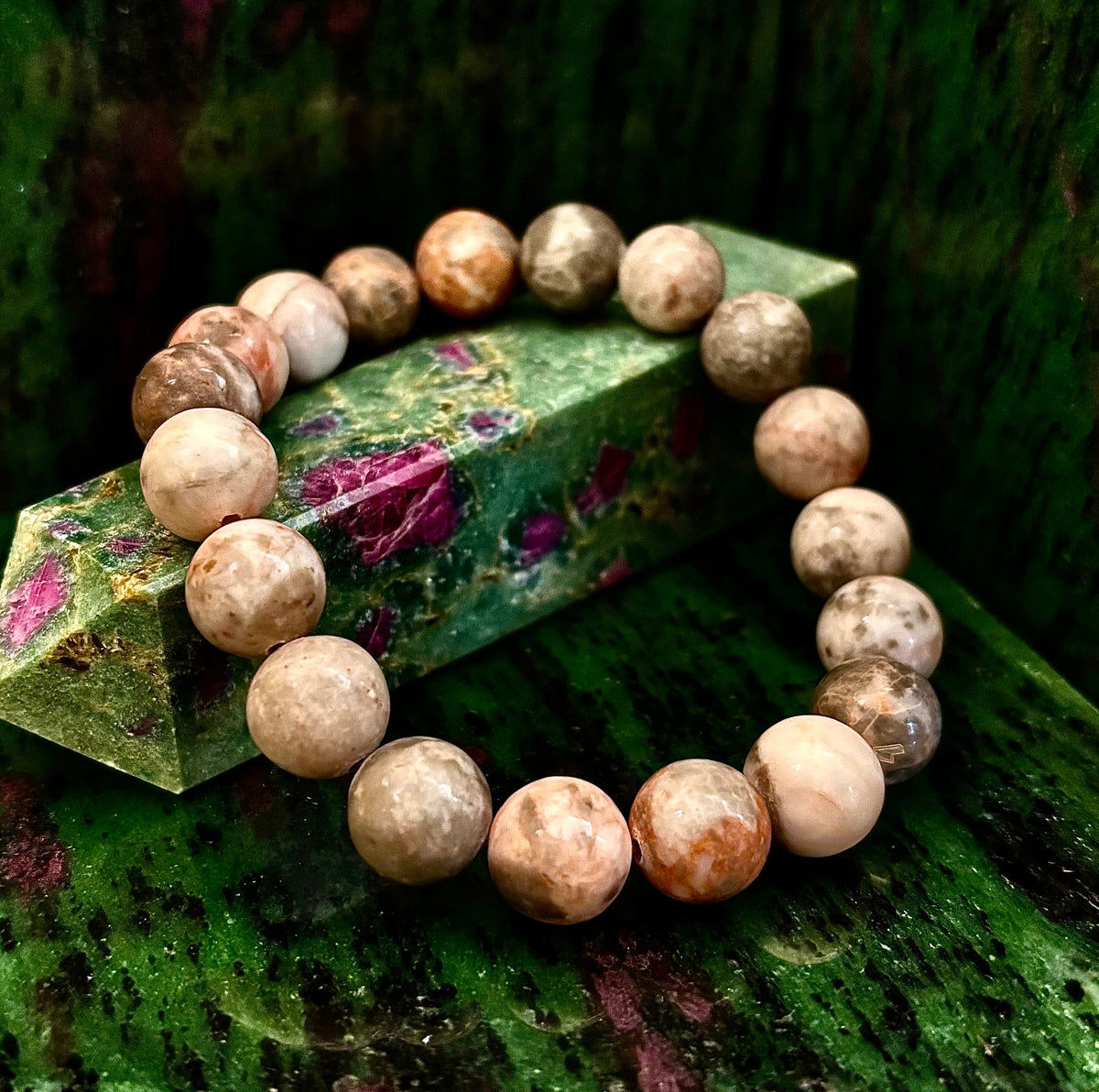 Reiki-Infused Pink Zebra Jasper Bracelet for Stress Relief, Emotional Balance & Vacation Vibe Elegance (8mm & 10mm)