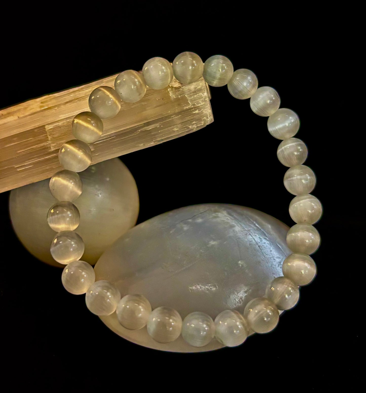 Reiki-Infused Pure Selenite "Liquid Light" Bracelet for Aura Cleansing, High Vibration & Divine Clarity (8mm)