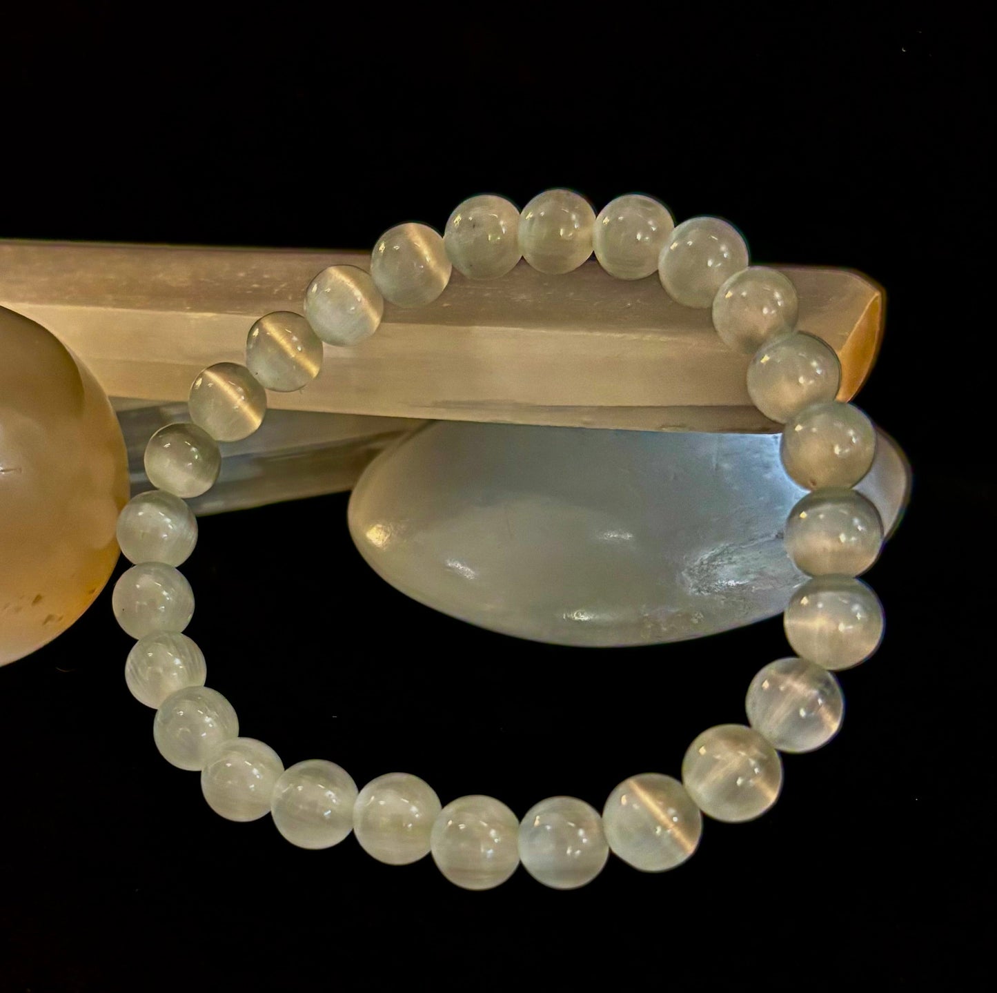 Reiki-Infused Pure Selenite "Liquid Light" Bracelet for Aura Cleansing, High Vibration & Divine Clarity (8mm)