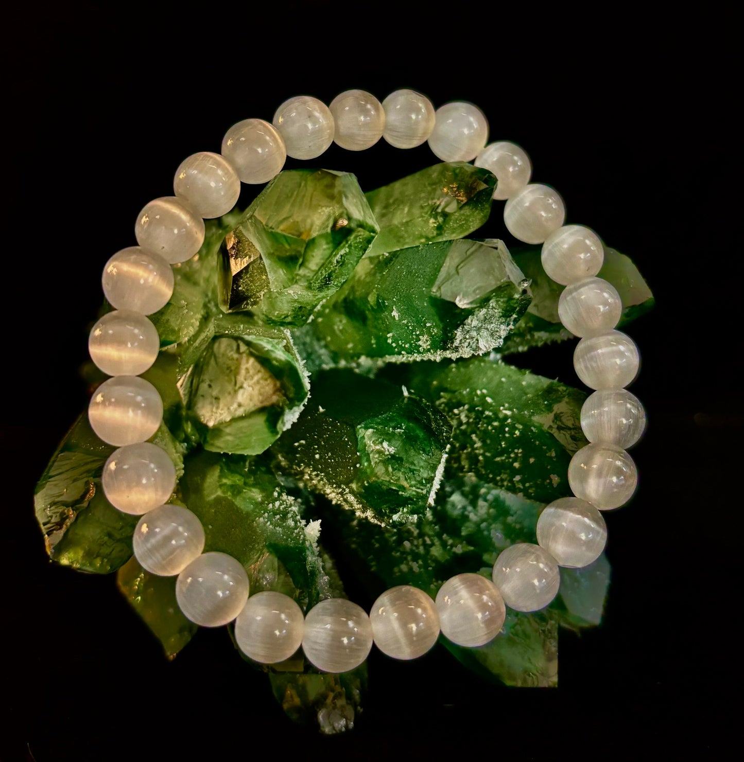 Reiki-Infused Pure Selenite "Liquid Light" Bracelet for Aura Cleansing, High Vibration & Divine Clarity (8mm)