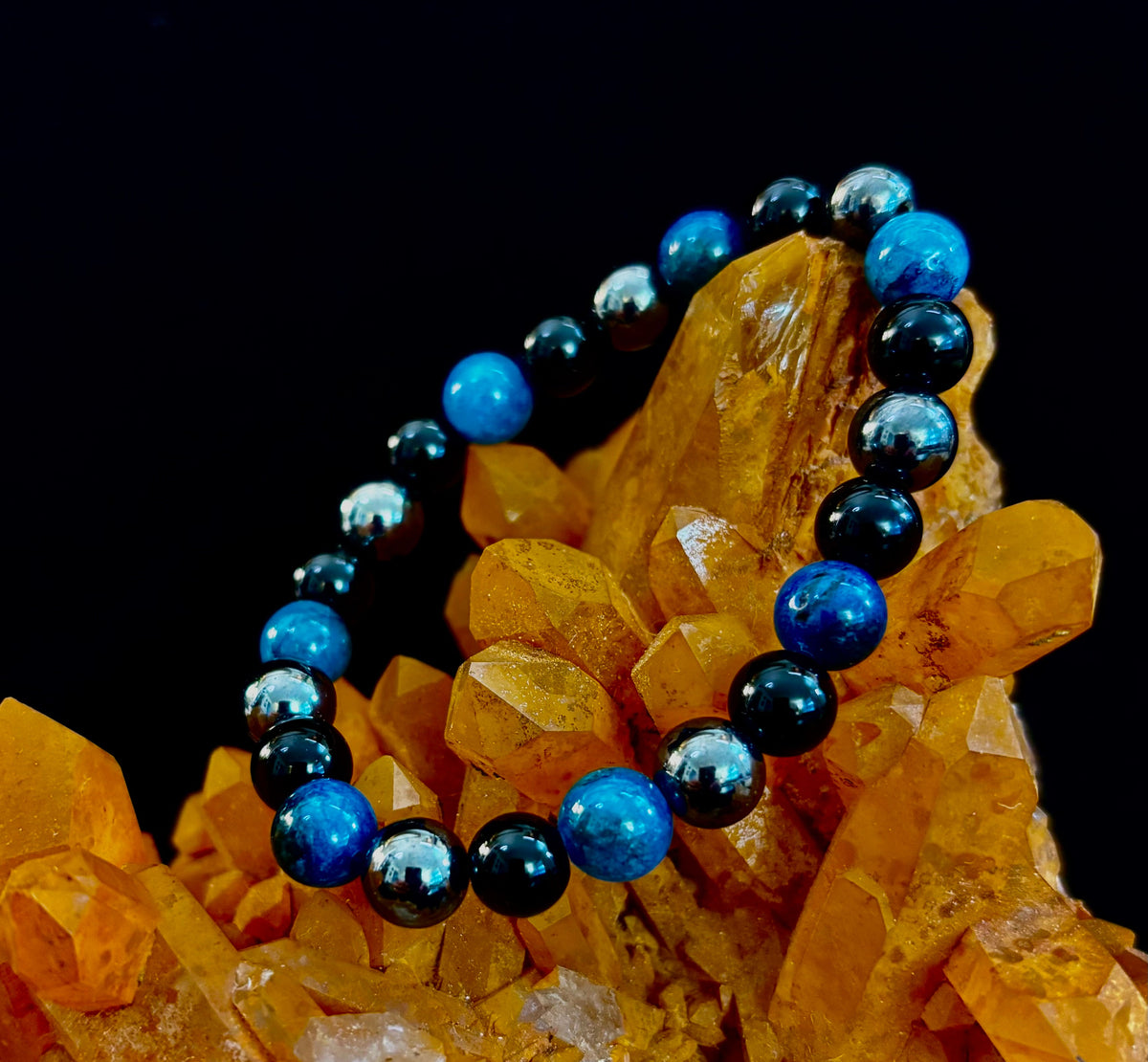 Reiki-Infused Triple Protection Bracelet for Grounding, Mental Clarity & Complete Energy Shielding (8mm)