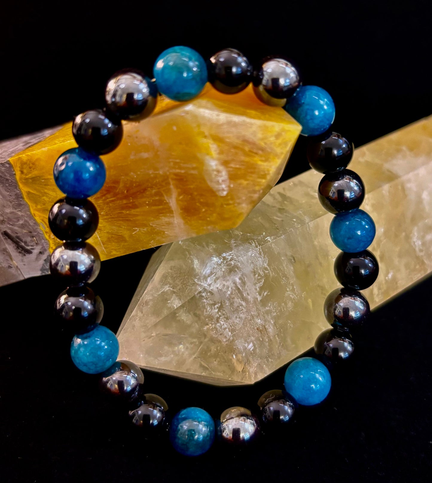 Reiki-Infused Triple Protection Bracelet for Grounding, Mental Clarity & Complete Energy Shielding (8mm)