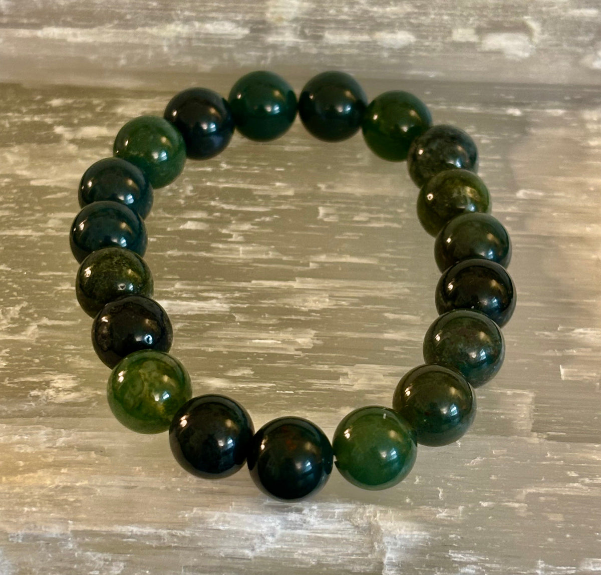 Reiki-Infused Natural Moss Agate Bracelet for New Beginnings, Abundance, Heart Chakra Healing & Steady Growth (8mm & 10mm)