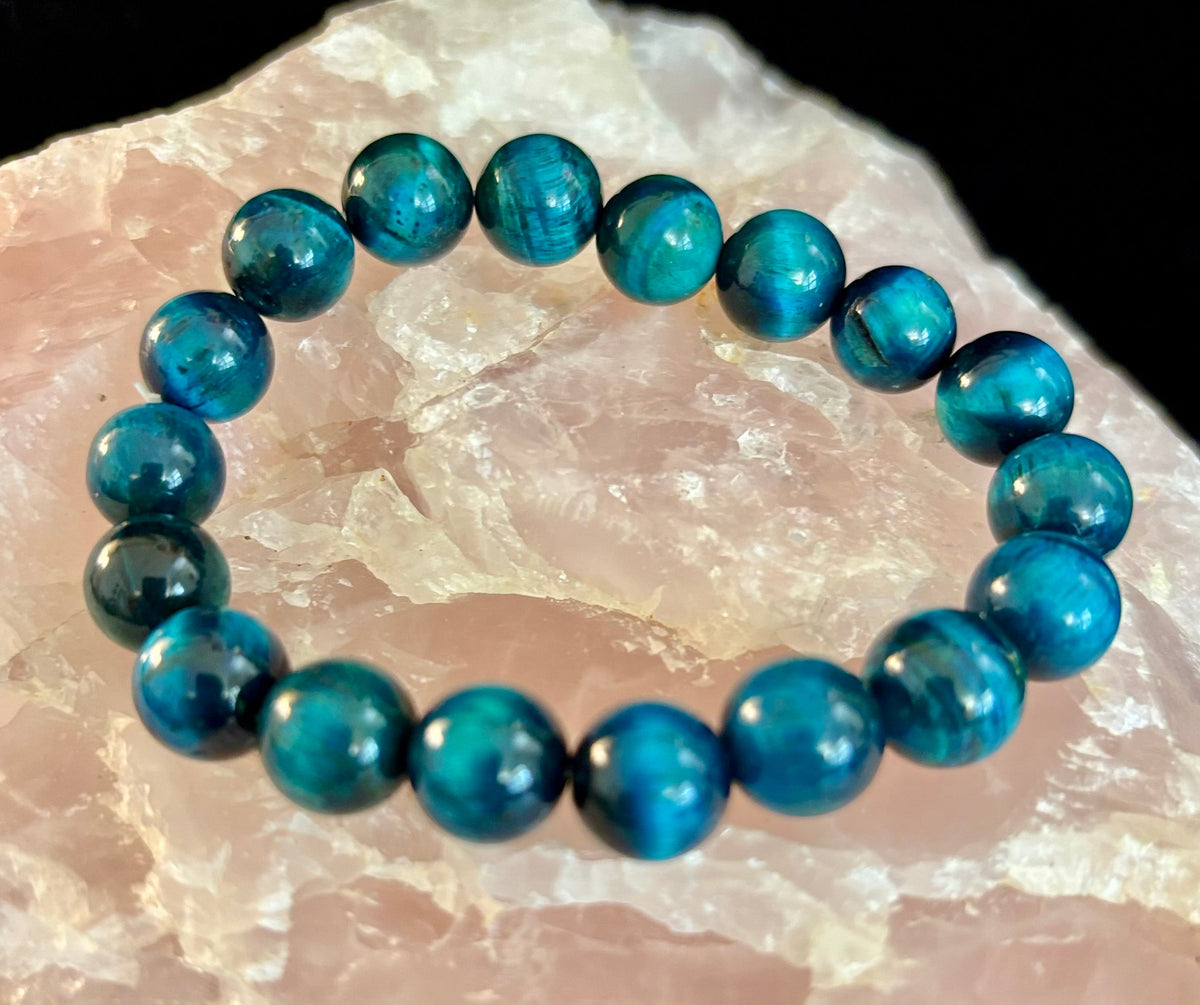 Reiki-Infused Natural Blue Tiger Eye Bracelet for Calm Confidence, Focus & Strategic Clarity (8mm & 10mm)