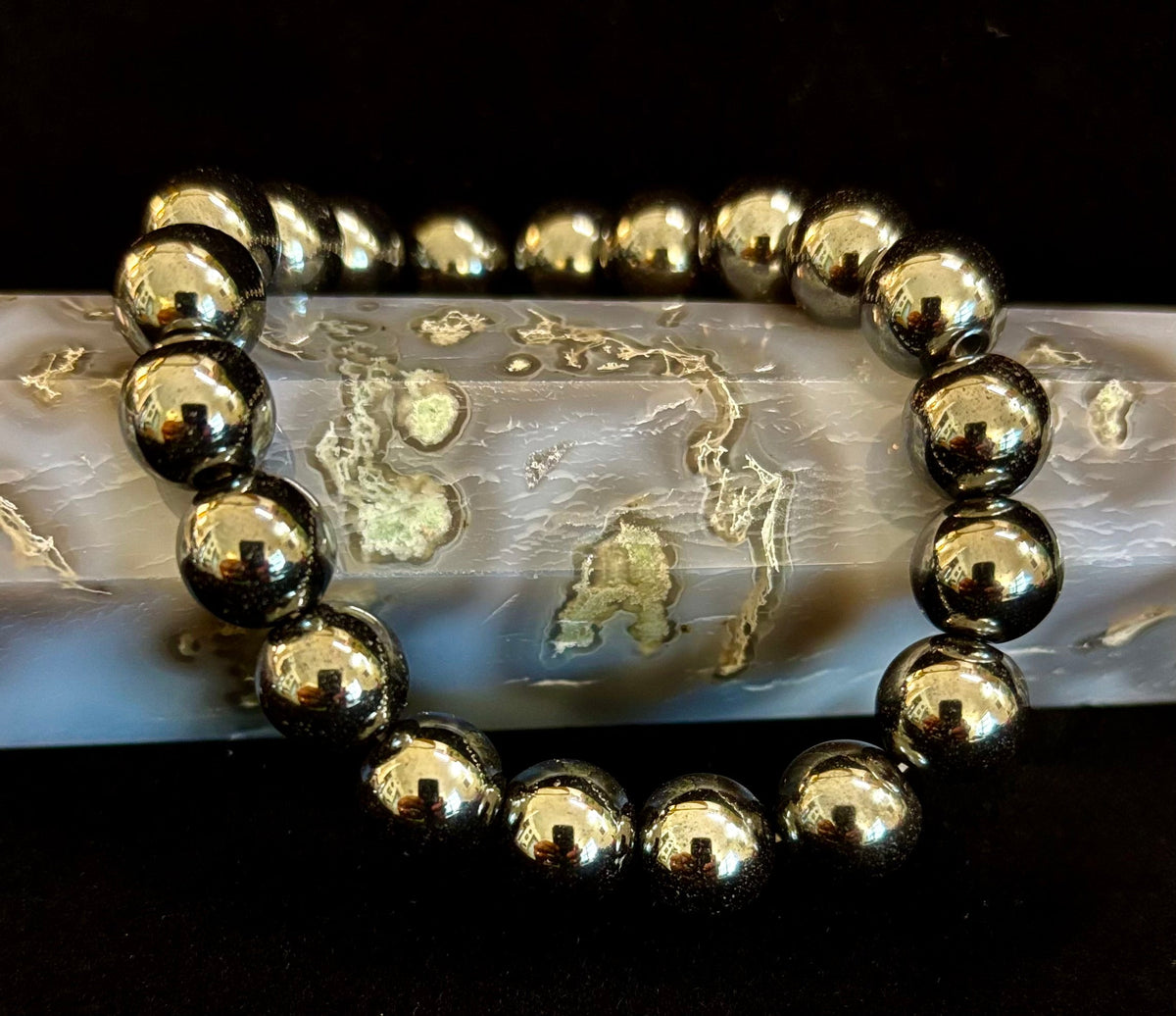 Reiki-Infused Hematite Grounding & Protection Bracelet for Root Chakra Stability, Focus & Energetic Shielding (6mm, 8mm & 10mm)
