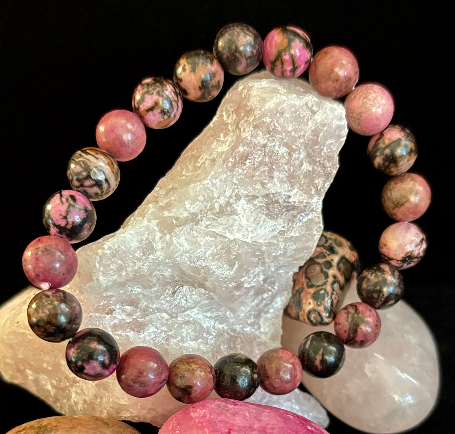 Natural Rhodonite Stone Bead Bracelet – Emotional Healing & Love Energy
