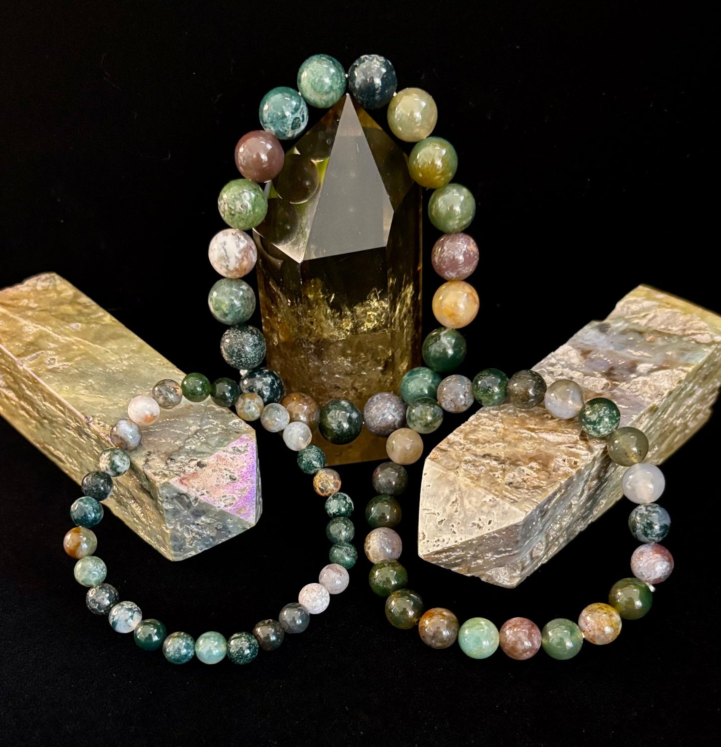 Reiki-Infused Natural Indian Agate Bracelet for Grounding, Emotional Balance & Steady Strength (6mm, 8mm & 10mm)