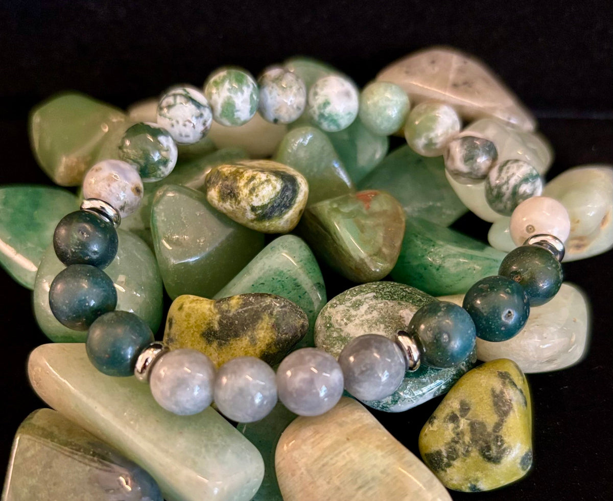 Tree Agate, Moss Agate & Burmese Jade Bracelet – Grounded Energy & New Beginnings