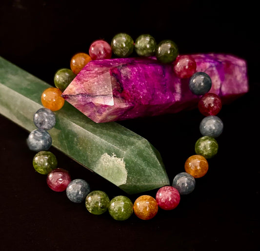 Multicolor Tourmaline Bracelet – Reiki-Infused Balance, Protection & Emotional Healing Jewelry (Medium Wrist)