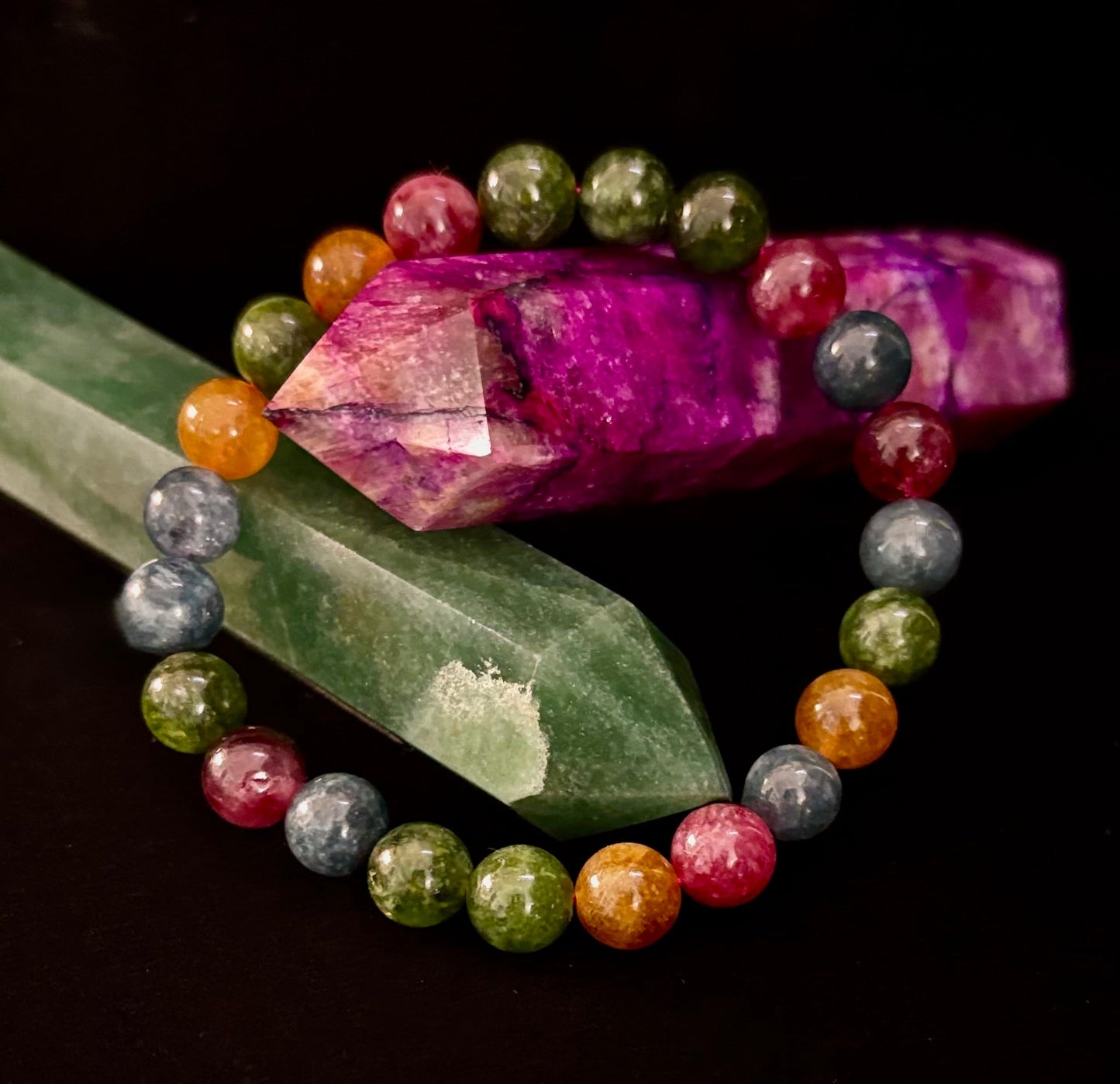 Reiki-Infused Natural Multicolor Tourmaline Bracelet for All-Chakra Balance, Protection & Emotional Harmony (8mm & 10mm)