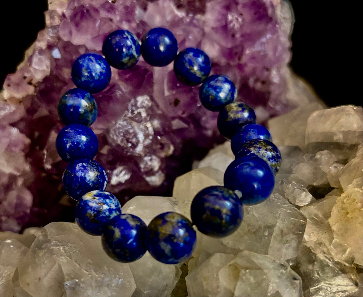 Reiki-Infused Natural Lapis Lazuli Bracelet for Truth, Inner Wisdom & Mindful Focus (8mm, 10mm & 12mm)
