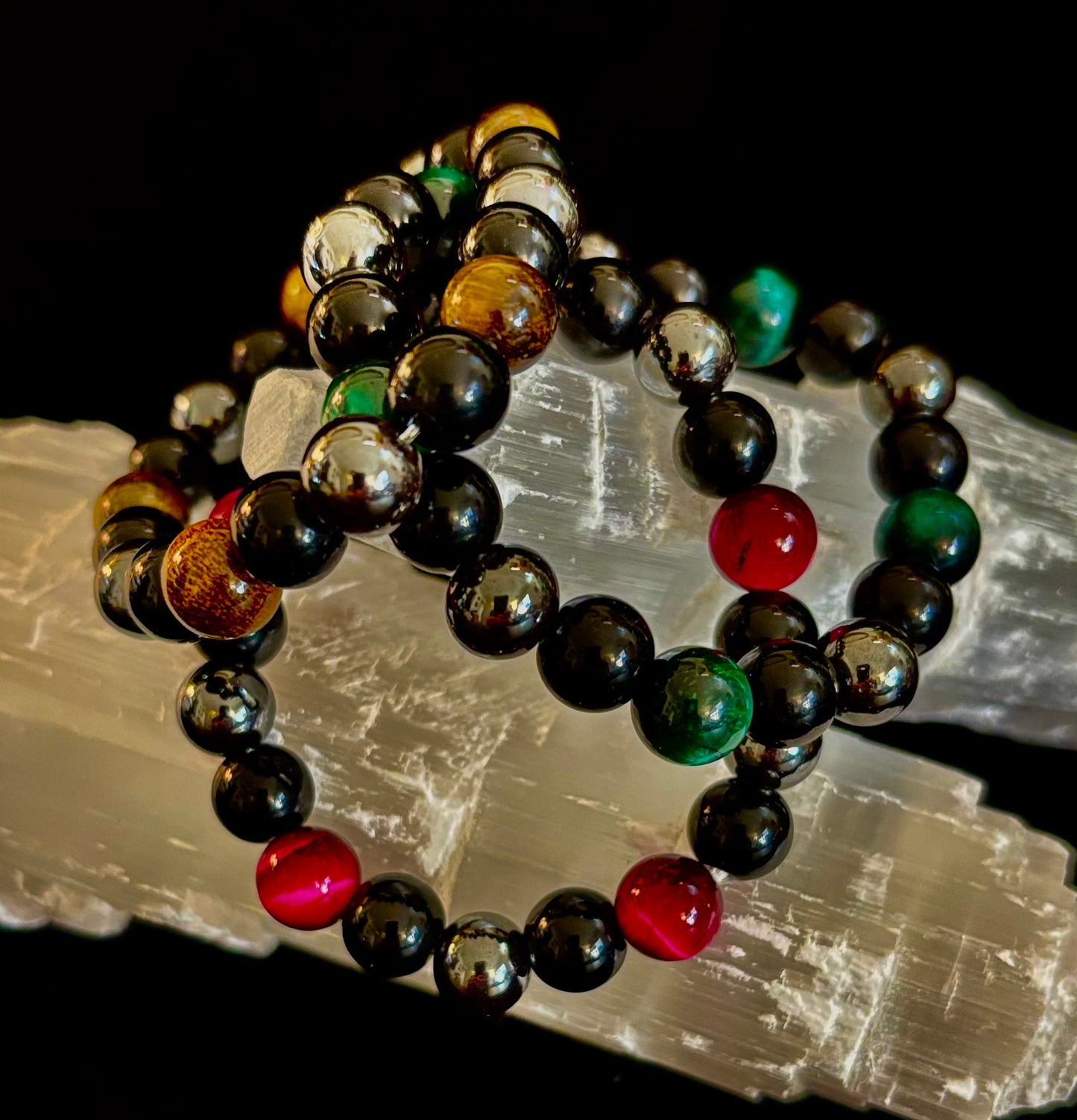 Protection Energy Bracelets – Red, Green, and Tiger Eye Options