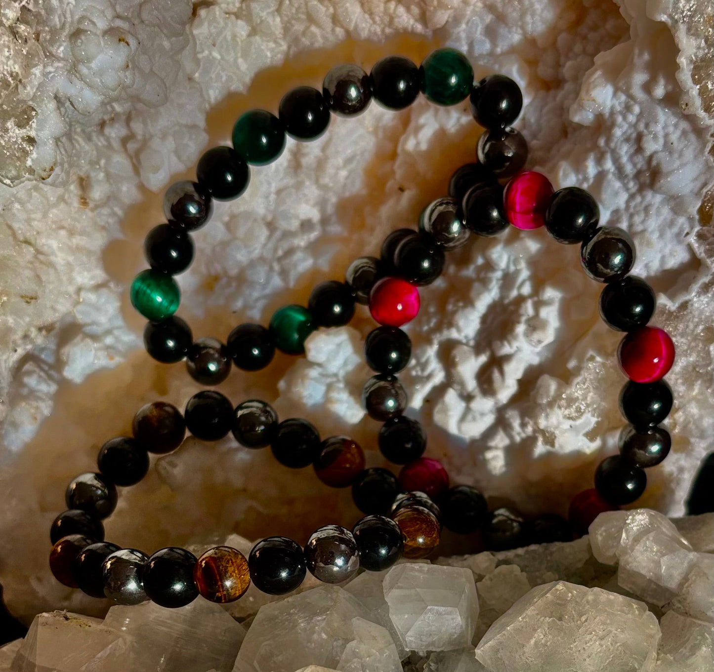 Protection Energy Bracelets – Red, Green, and Tiger Eye Options