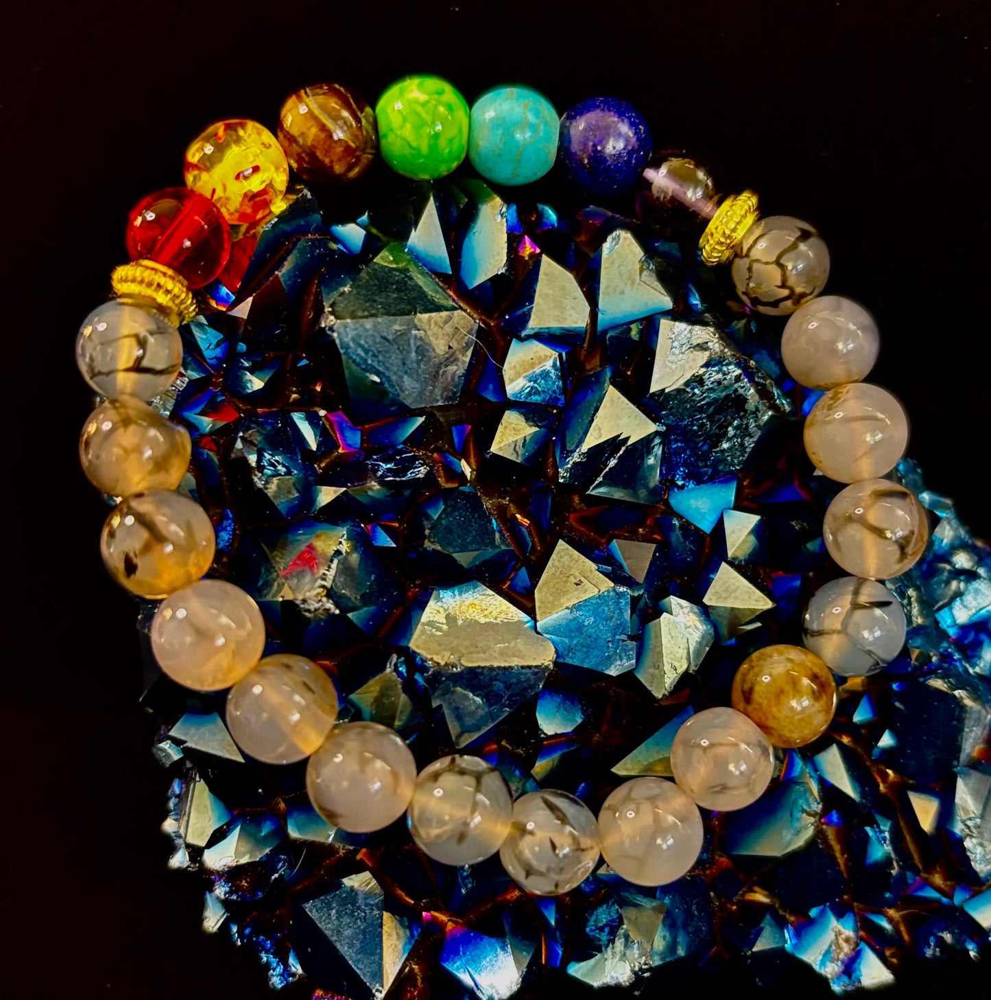 Dragon Vein Agate 7-Chakra Balance Bracelet – Protection, Strength & Energy Flow