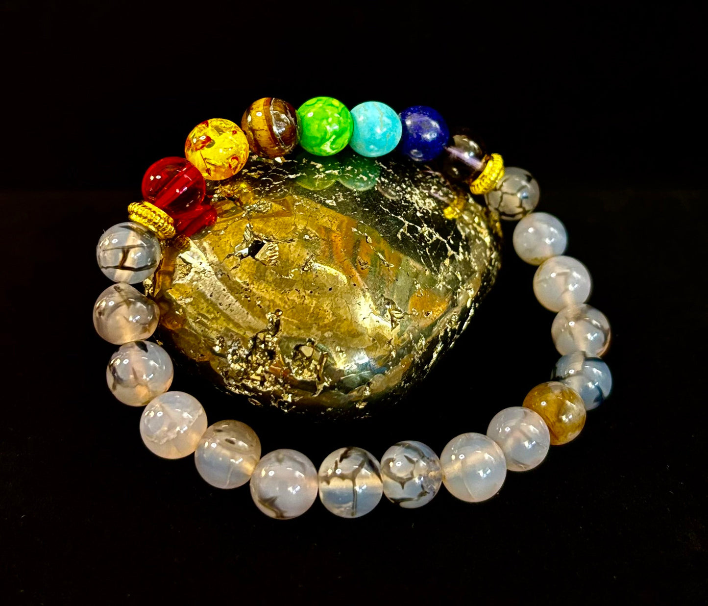 Dragon Vein Agate 7-Chakra Balance Bracelet – Protection, Strength & Energy Flow