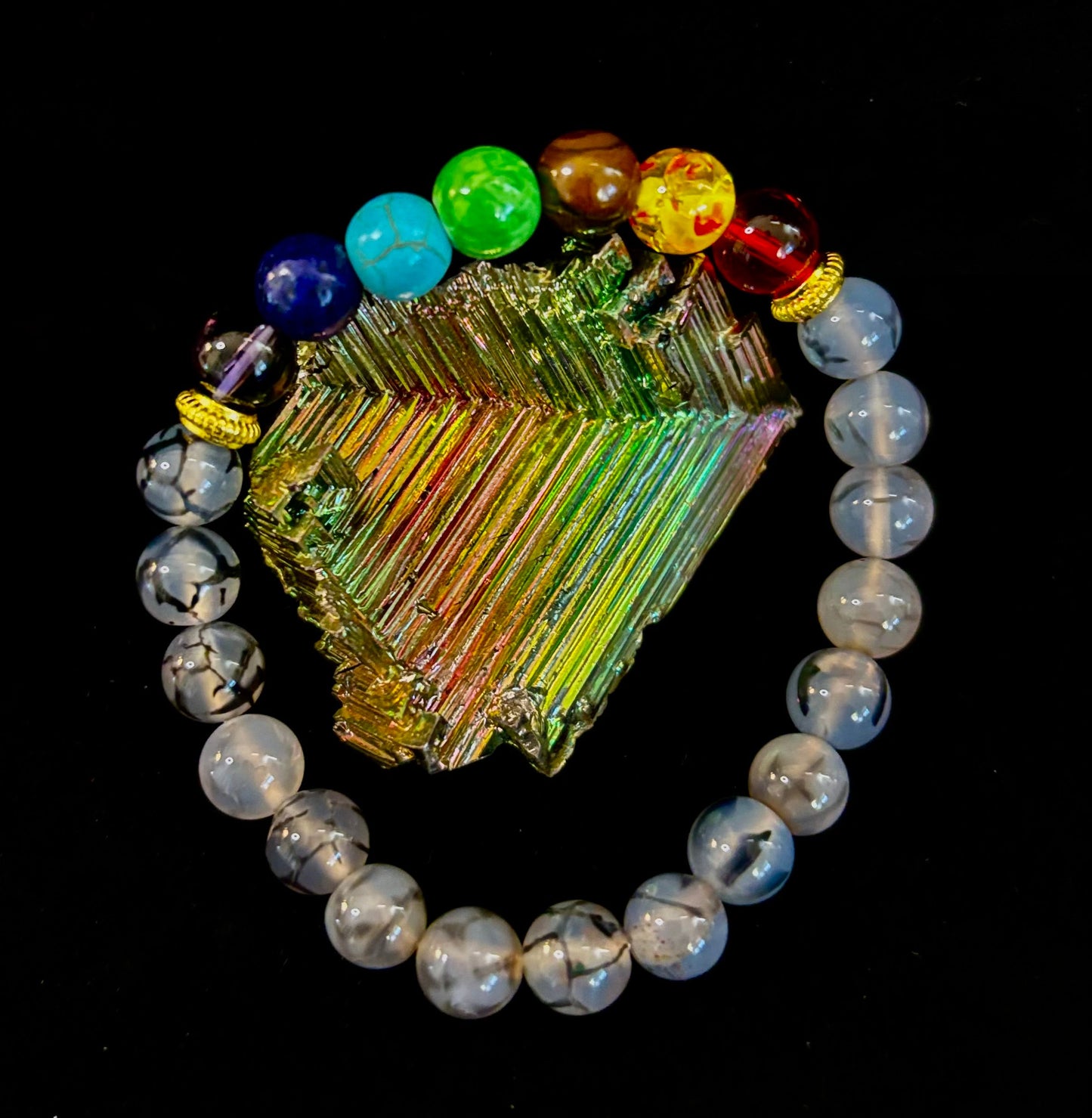 Dragon Vein Agate 7-Chakra Balance Bracelet – Protection, Strength & Energy Flow