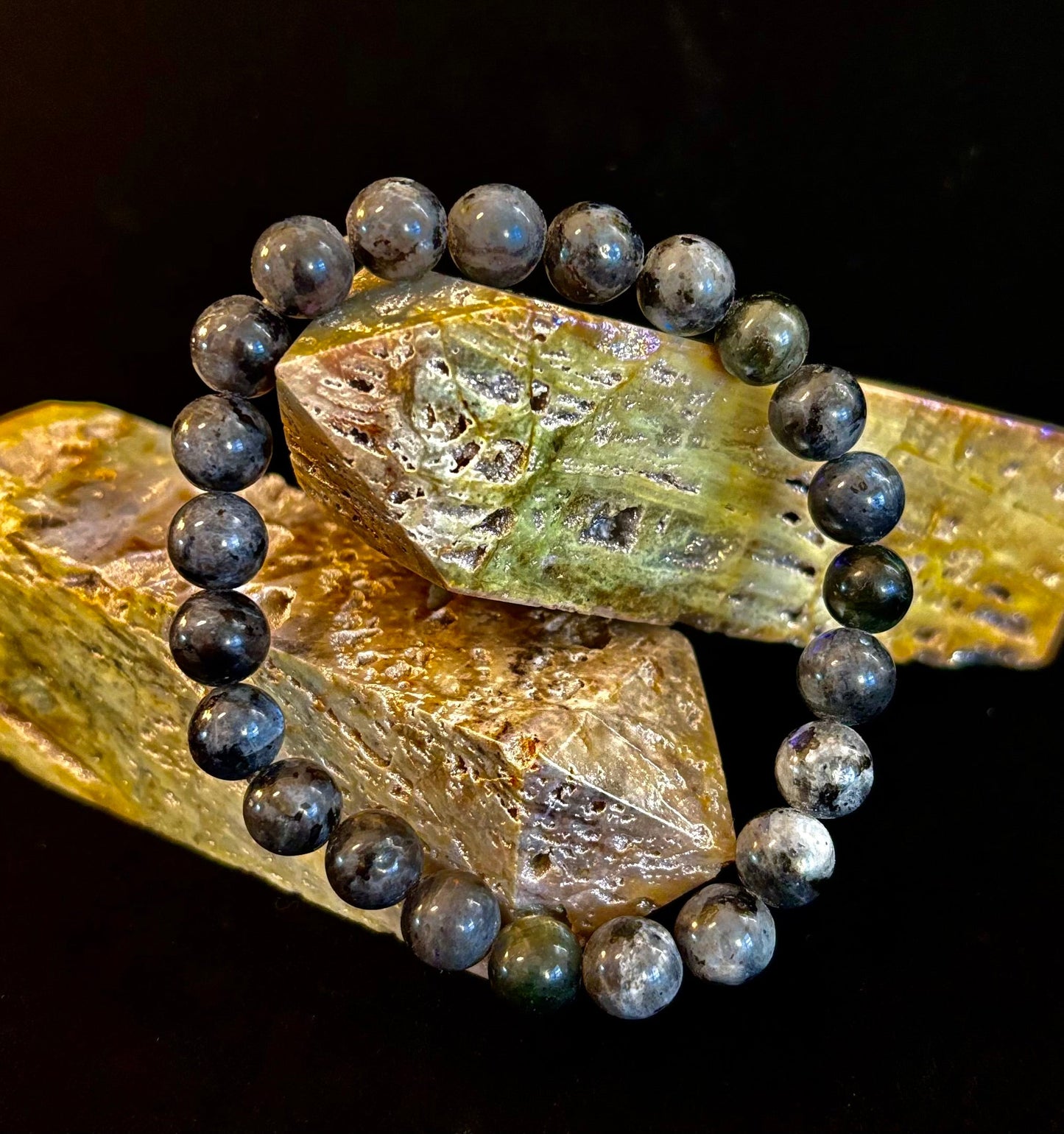 Larvikite 8mm Reiki-Infused Protection & Manifestation Bracelet (Medium-Large Wrists)